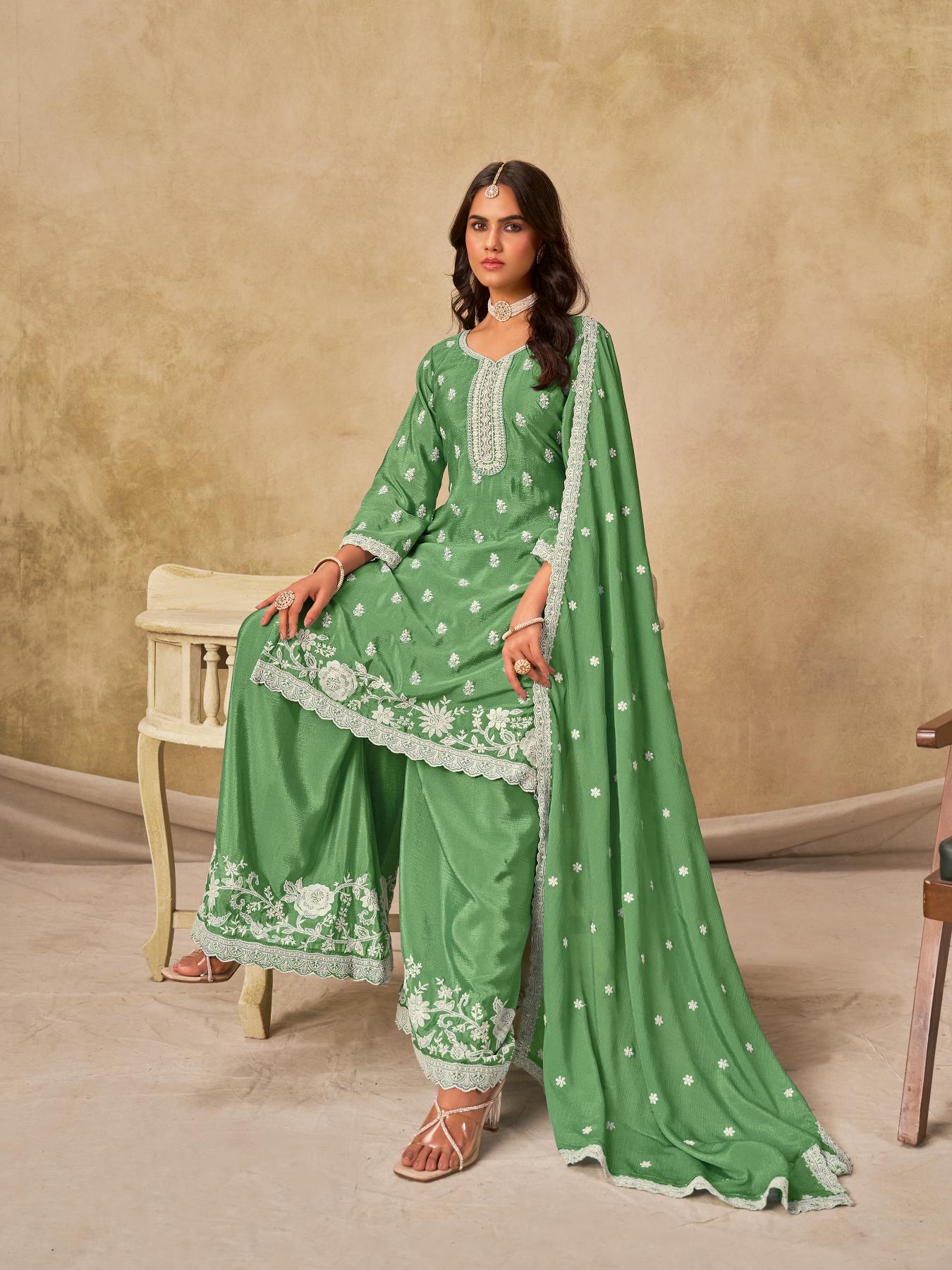 Green Chinnon Palazzo Suit