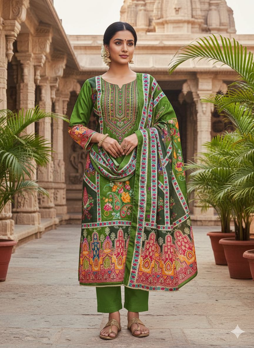 Green Chinon Designer Printed Salwar Suit