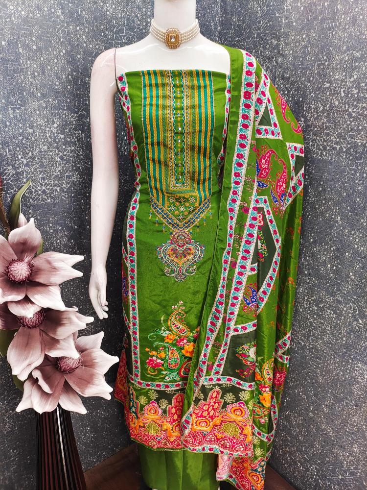 Green Chinon Designer Printed Salwar Suit