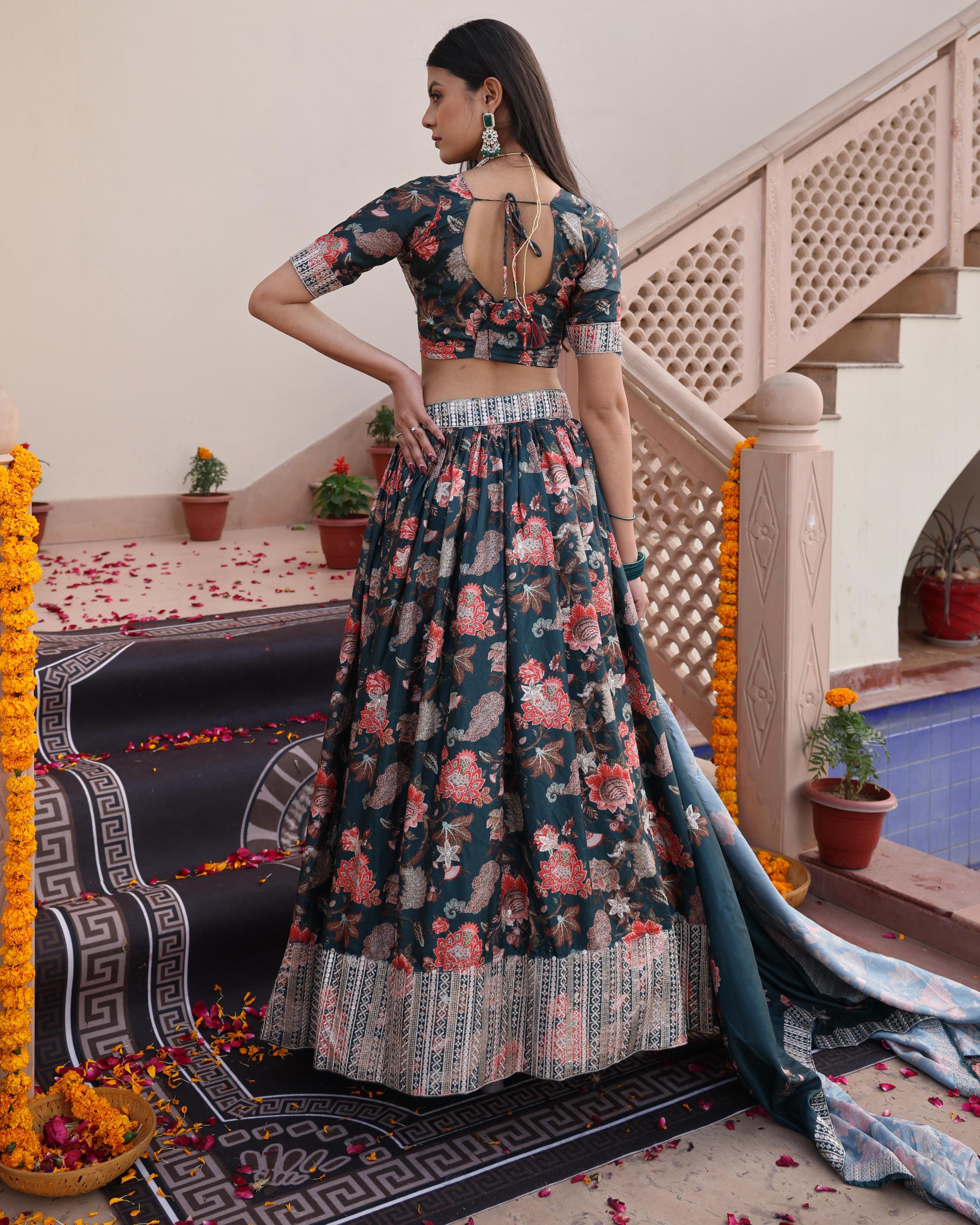 Green Chinon Lehenga Choli — alternate view