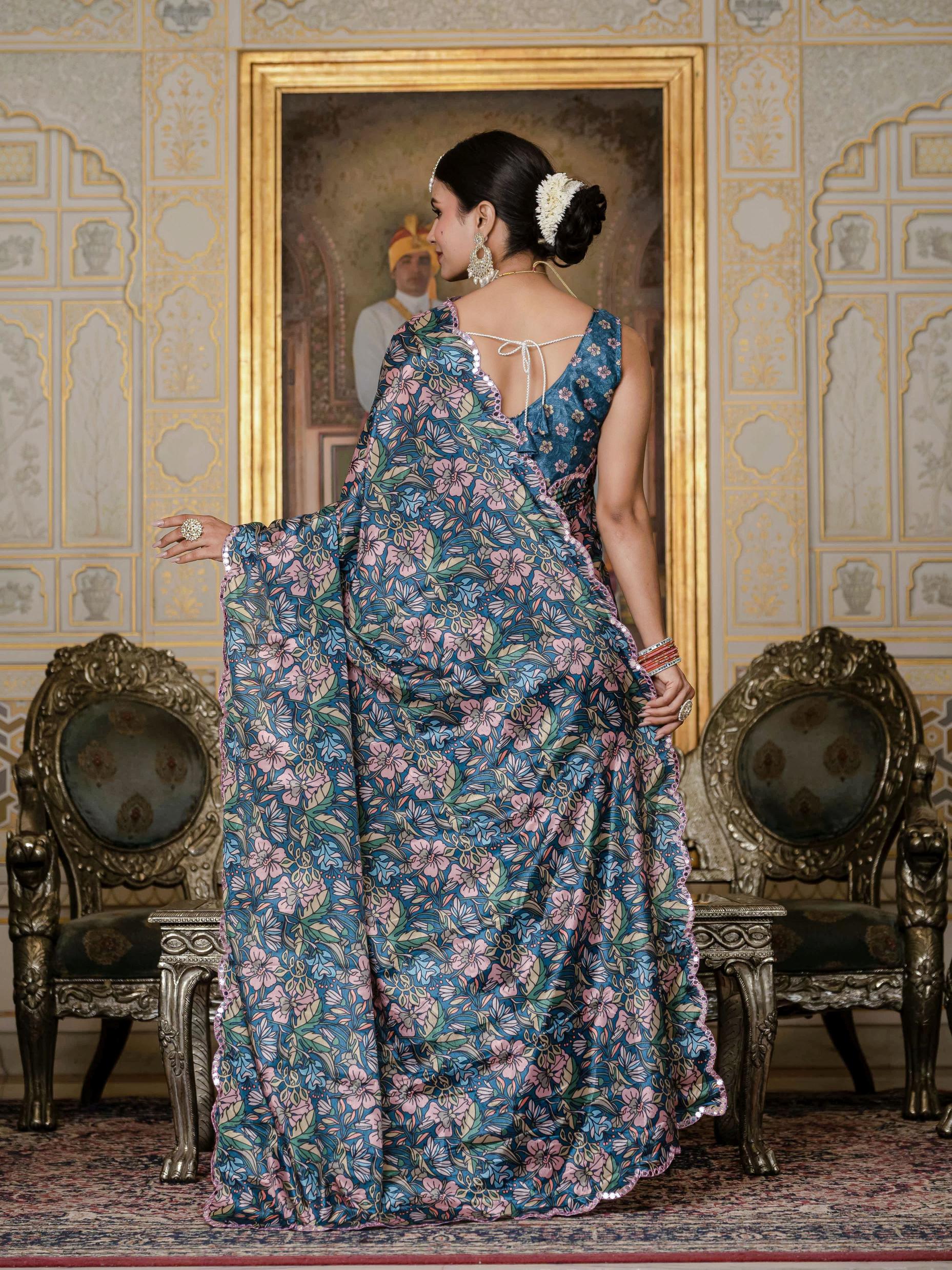 Green Chinon Ready To Wear Saree — alternate view
