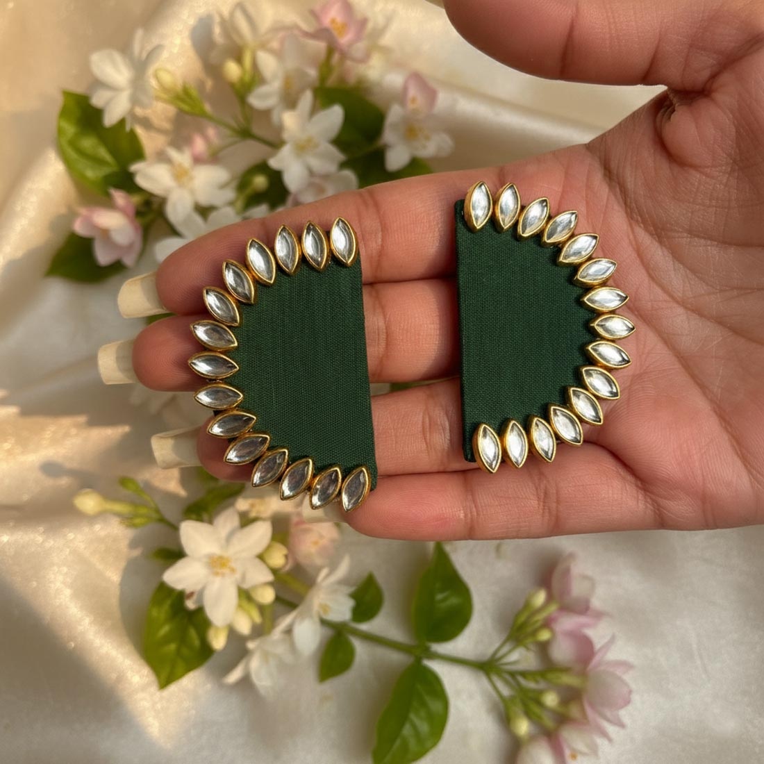 Green Contemporary Stone Stud Earrings — alternate view