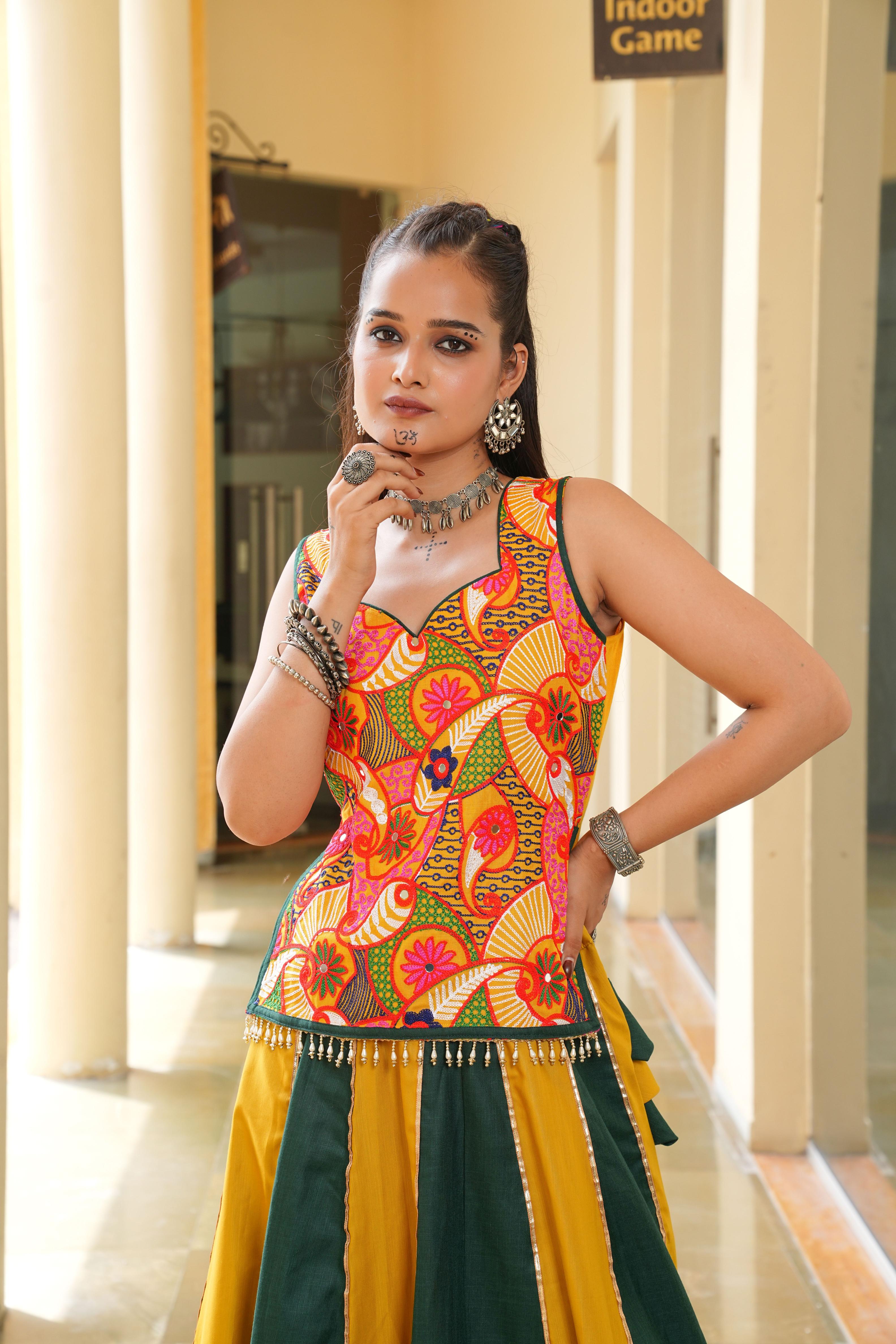 Green Cotton Embroidery Lehenga — alternate view