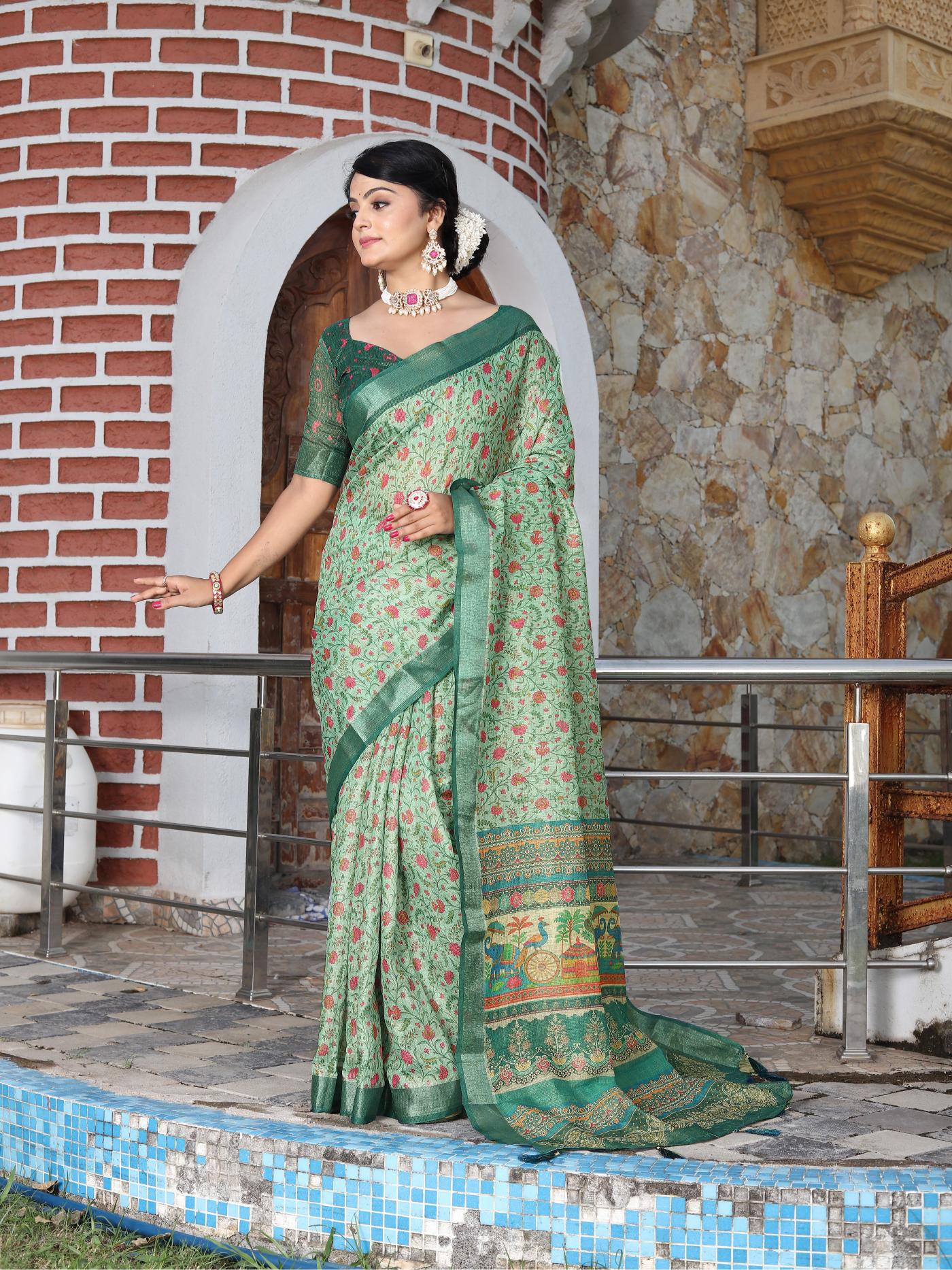 Green Cotton Shimmer Saree