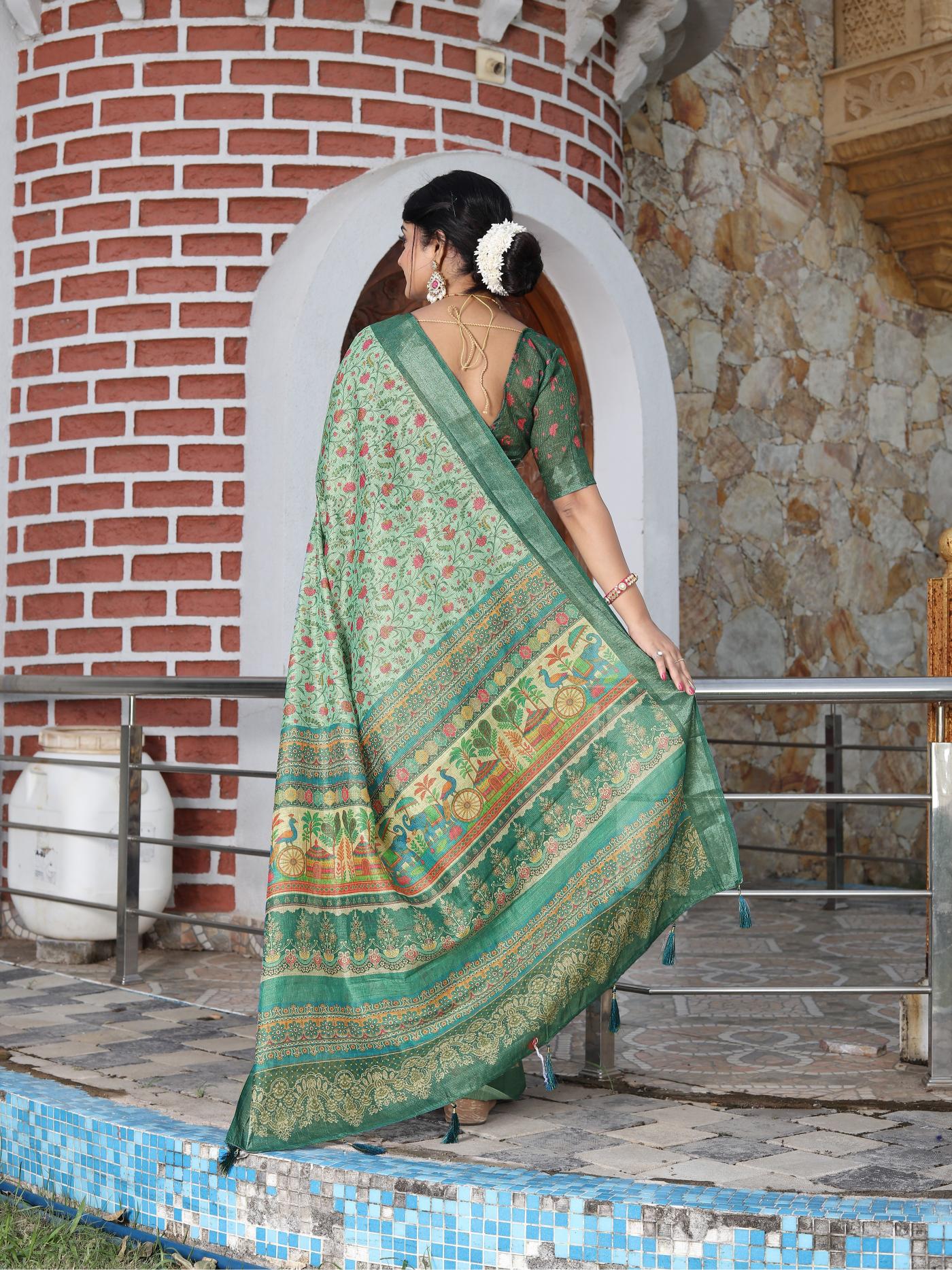 Green Cotton Shimmer Saree — alternate view