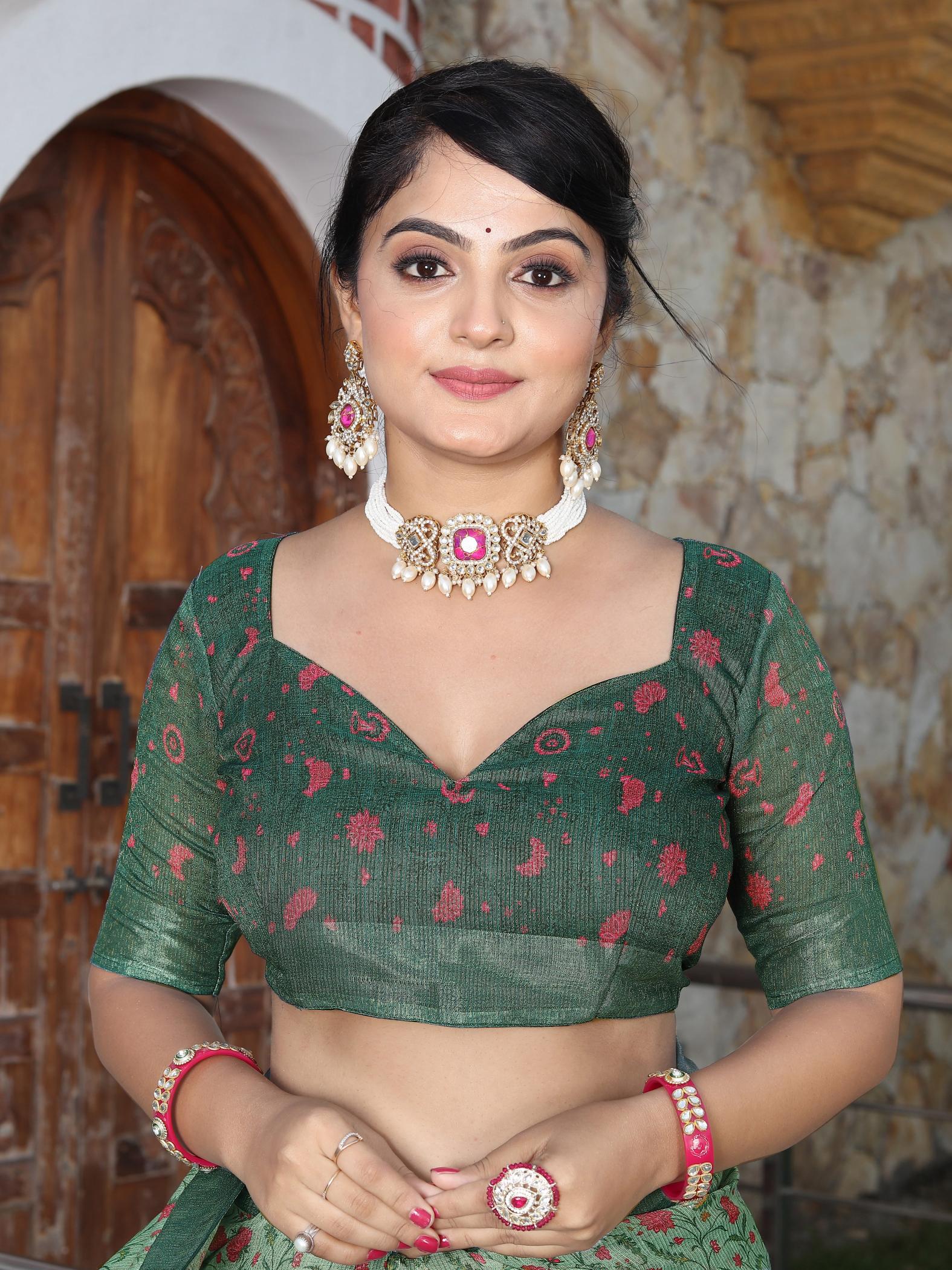 Green Cotton Shimmer Saree