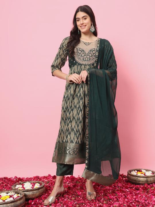 Green Cotton Silk Salwar Suit