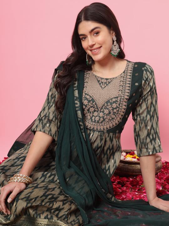 Green Cotton Silk Salwar Suit