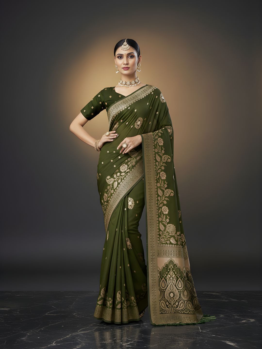 Green Crepe Silk Designer Saree