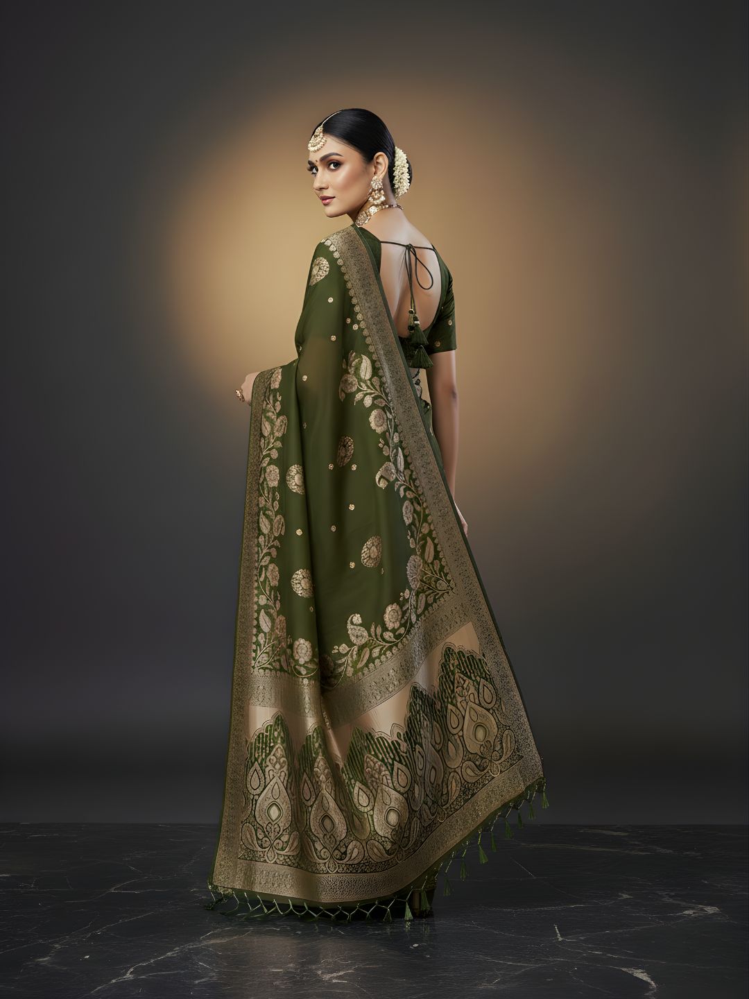 Green Crepe Silk Designer Saree — alternate view
