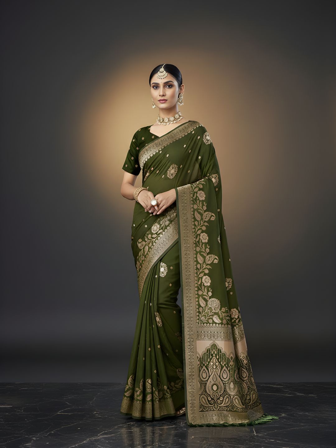 Green Crepe Silk Designer Saree