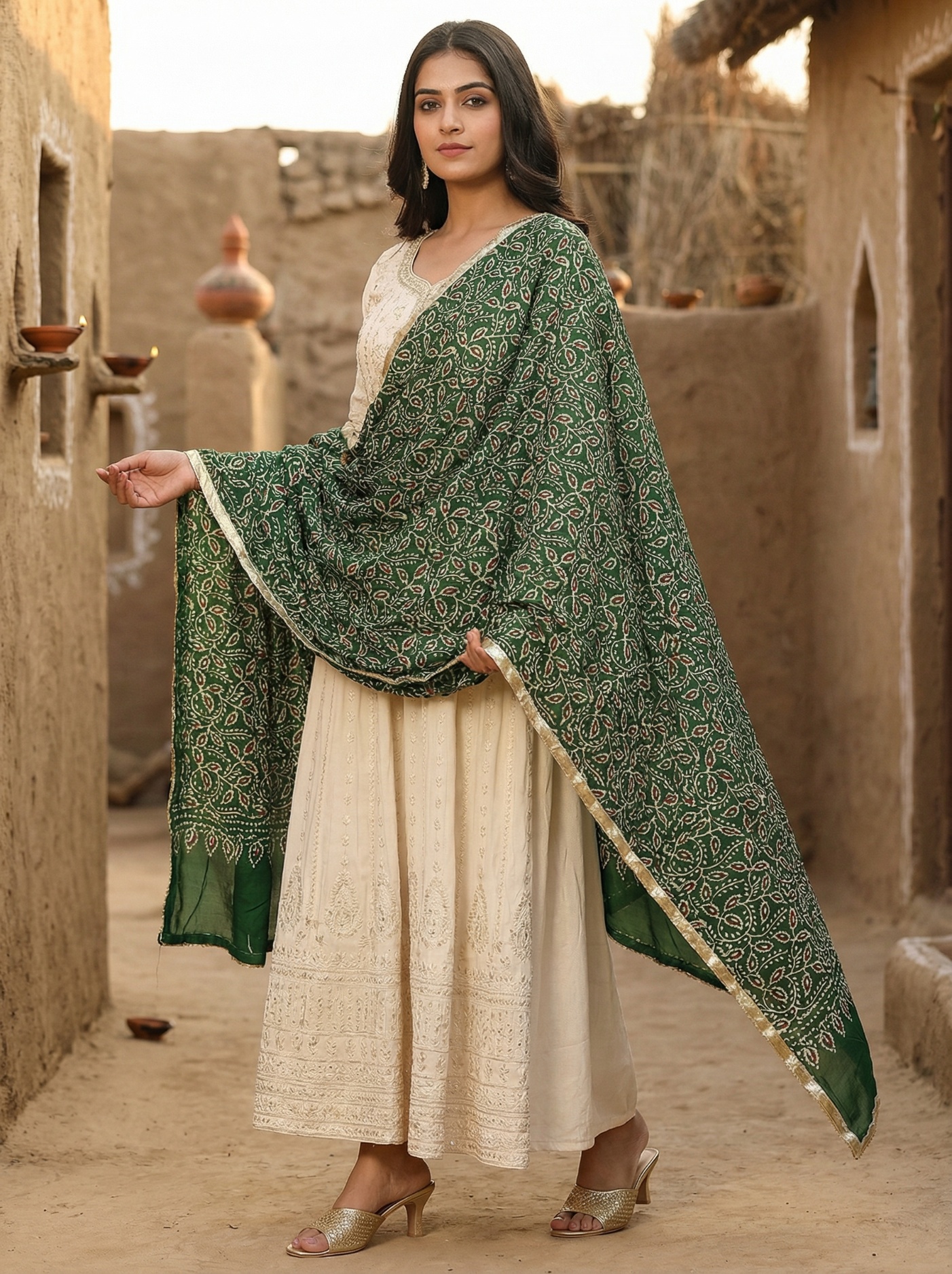 Green Designer Digital Printed Cotton Printed Dupatta