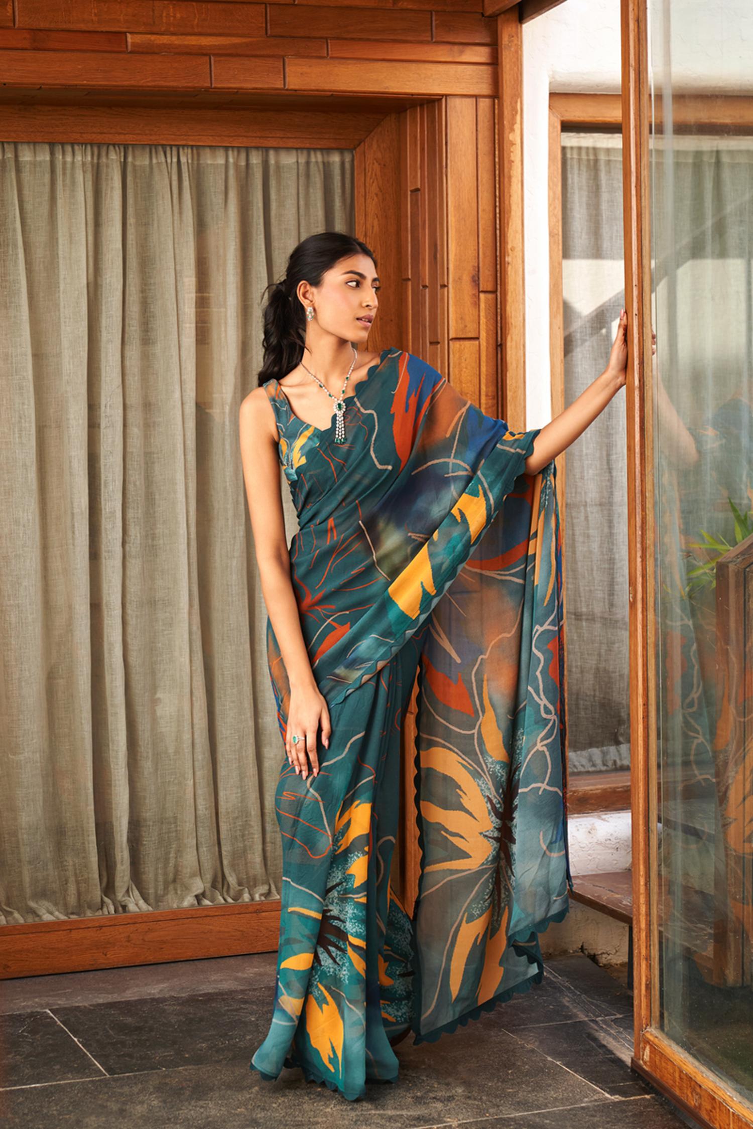 Green Designer Digital Printed Saree