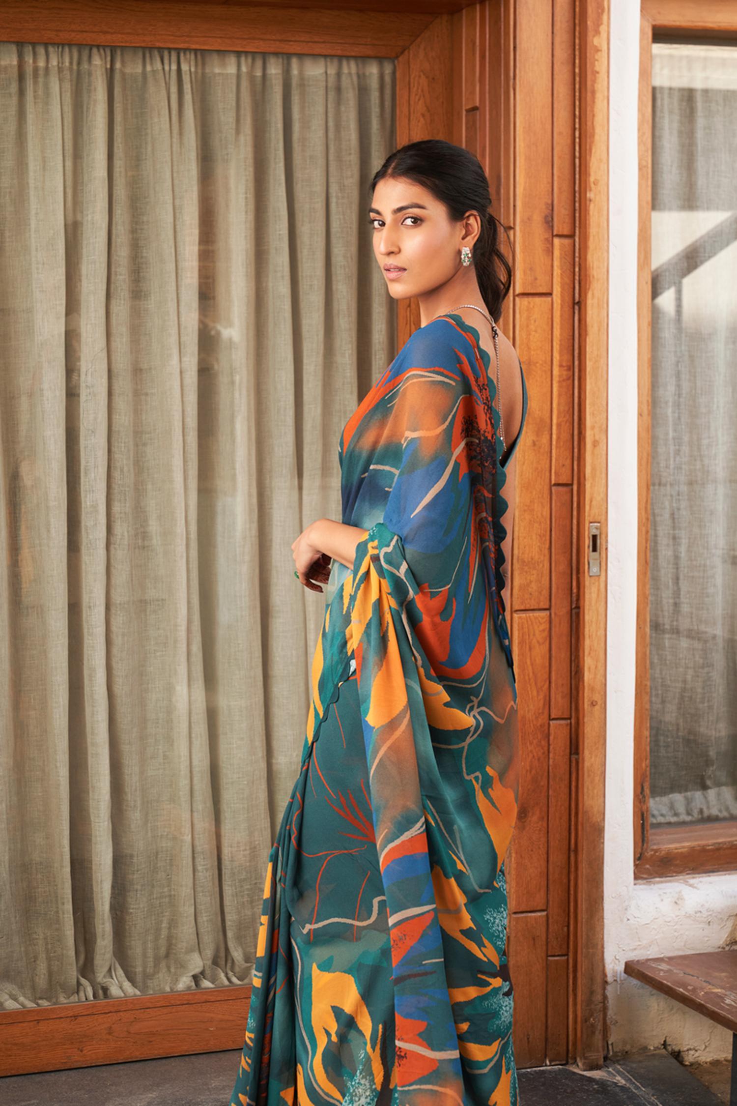 Green Designer Digital Printed Saree — alternate view
