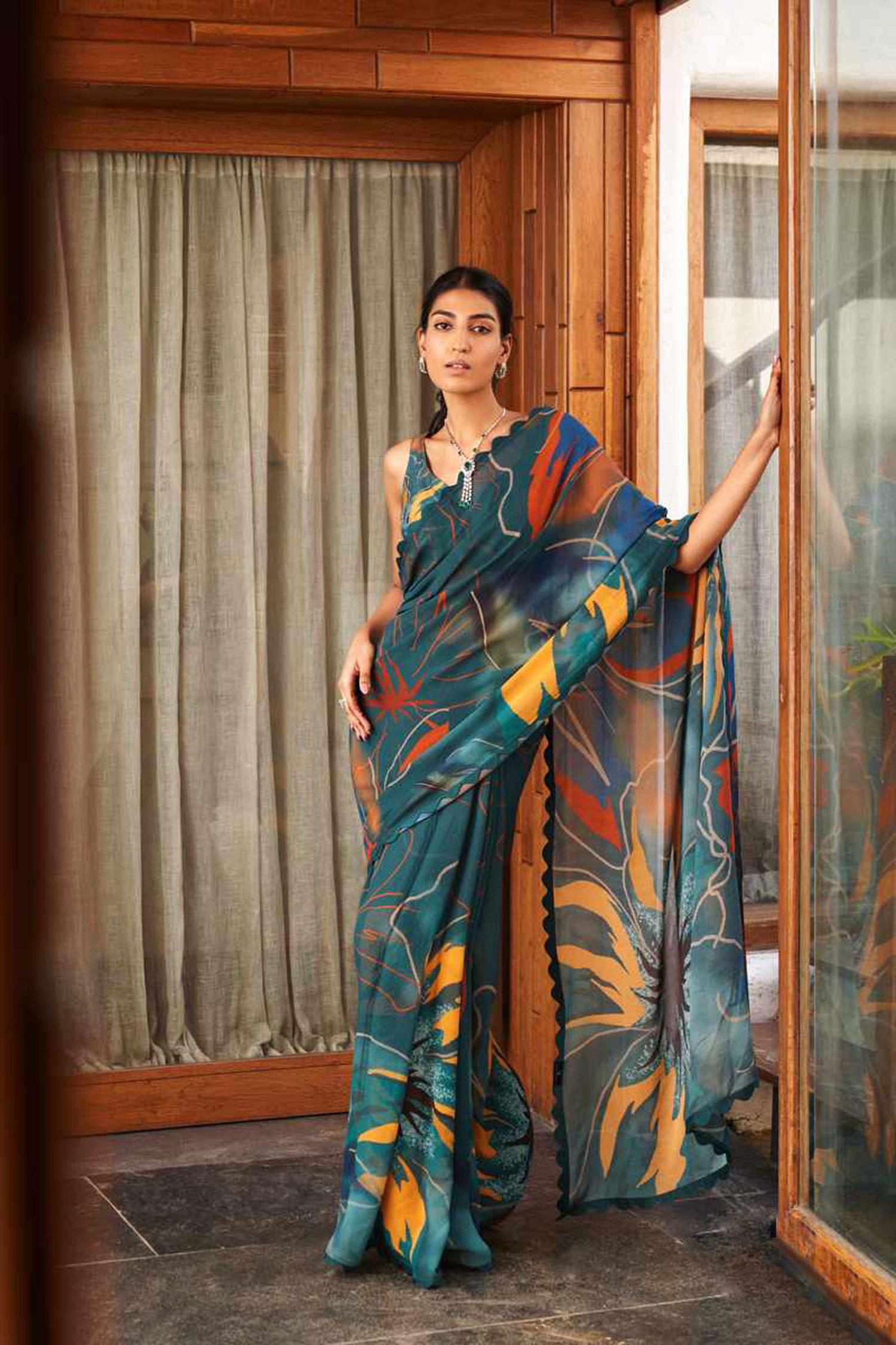 Green Designer Digital Printed Saree