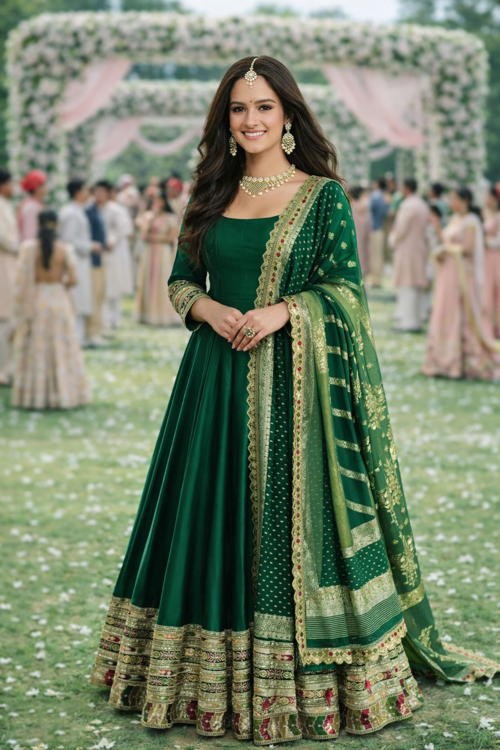 Green Designer Embroidered Silk Anarkali Suit