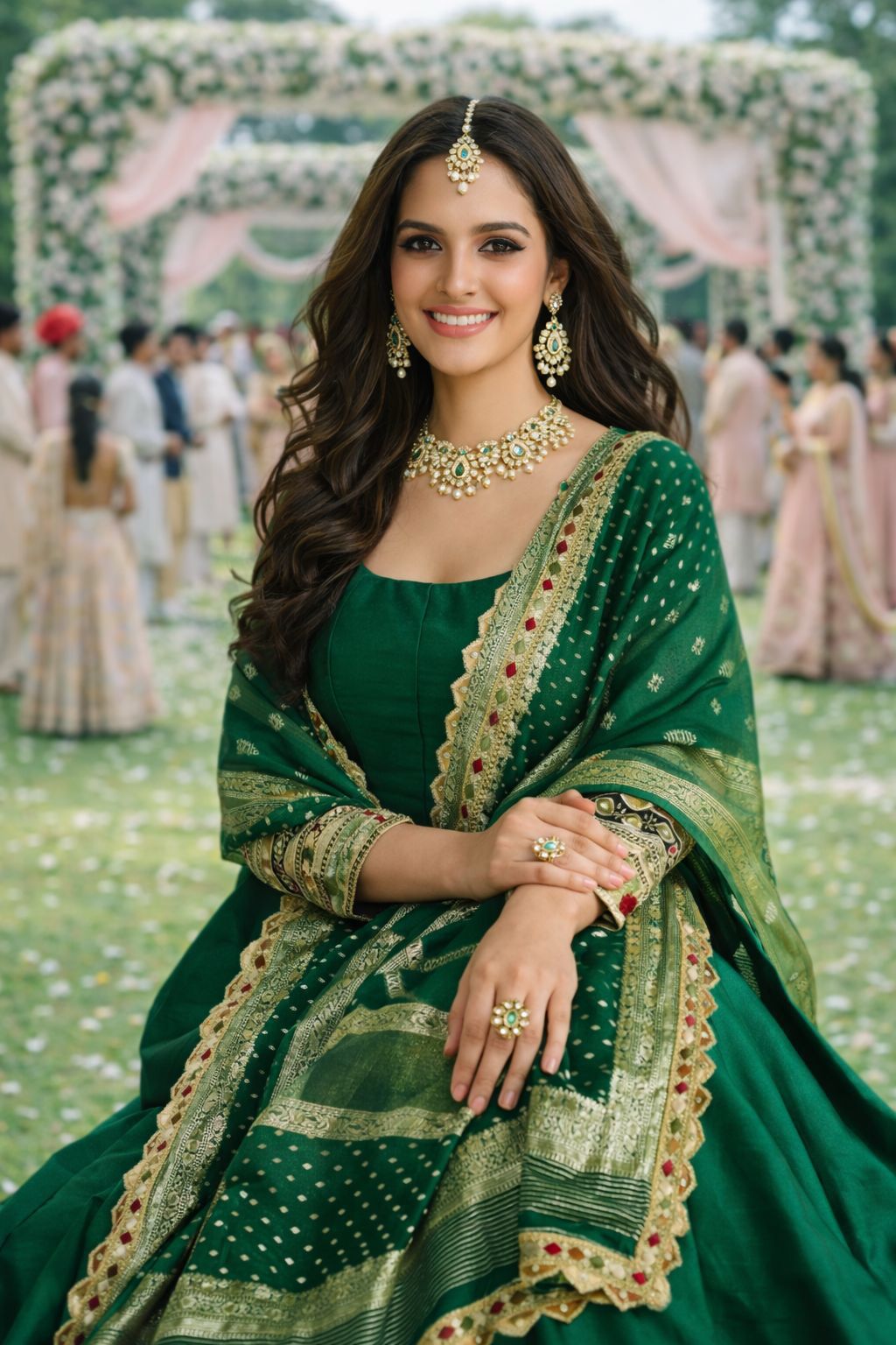 Green Designer Embroidered Silk Anarkali Suit