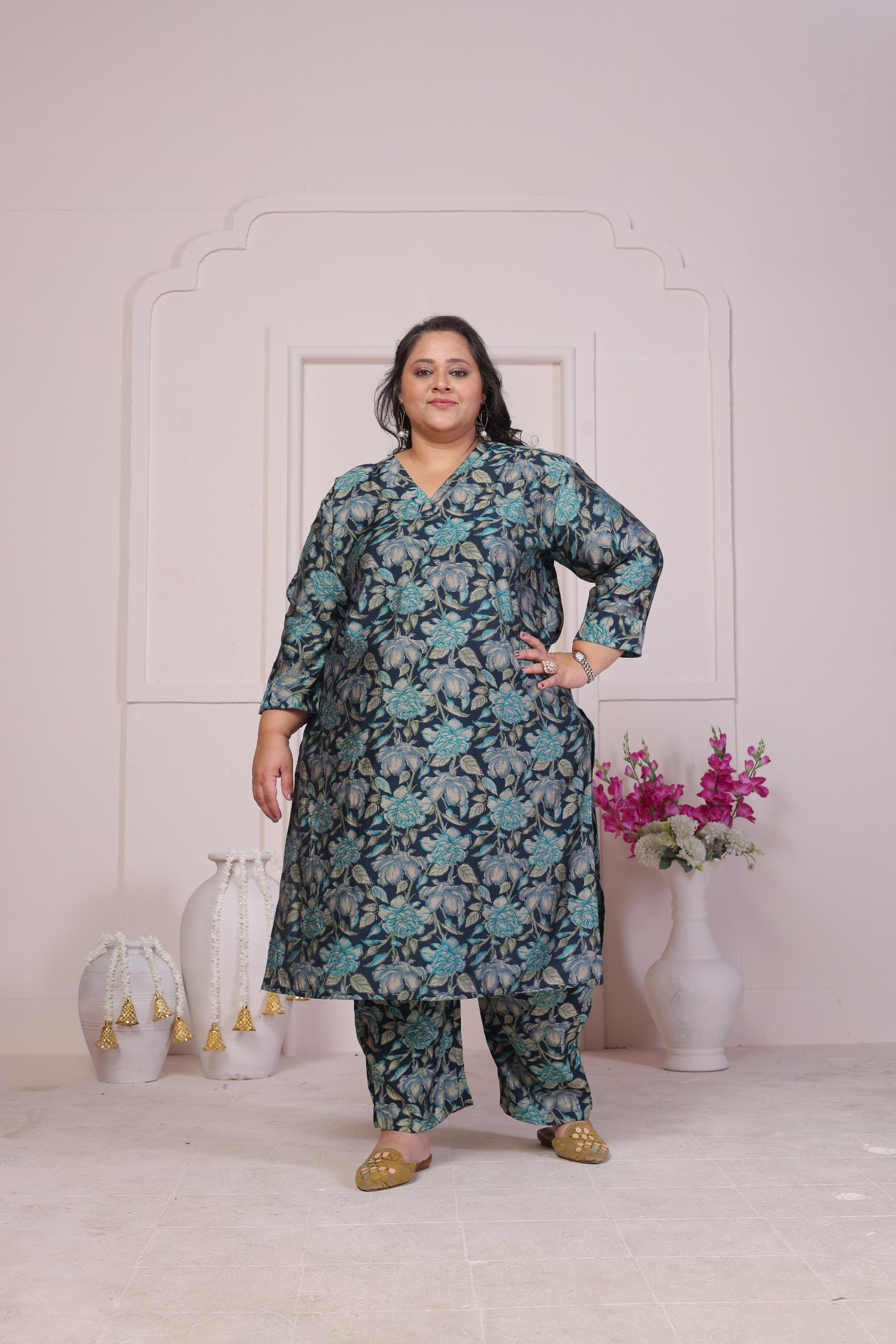 Green Designer Printed Viscose Chanderi Kurti