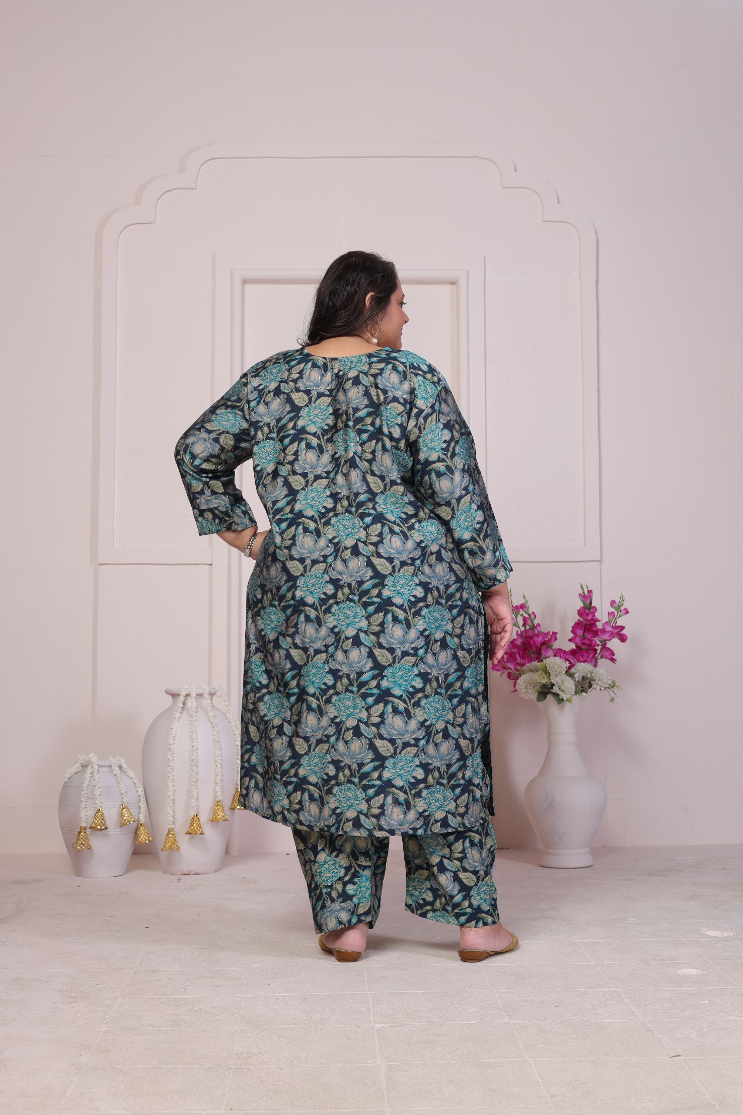 Green Designer Printed Viscose Chanderi Kurti — alternate view