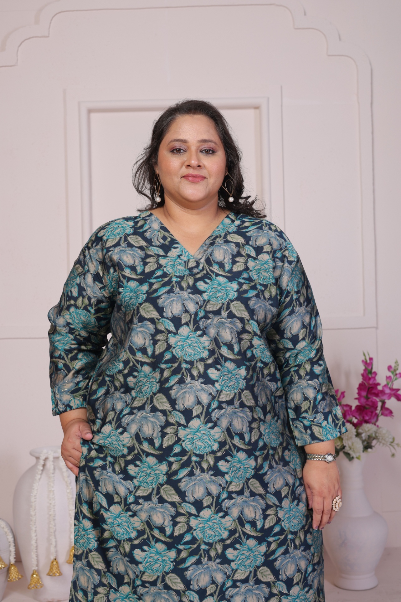 Green Designer Printed Viscose Chanderi Kurti