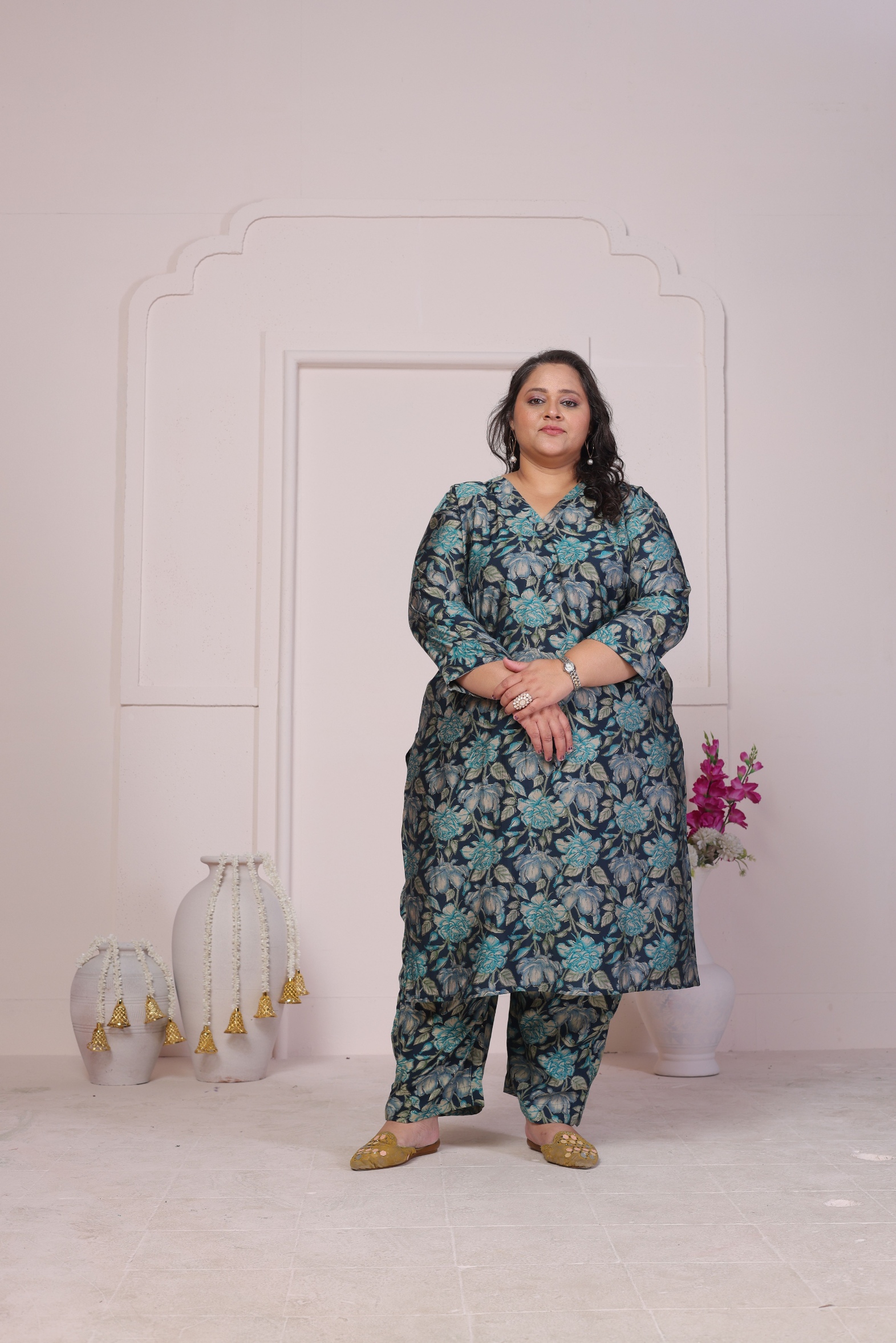 Green Designer Printed Viscose Chanderi Kurti