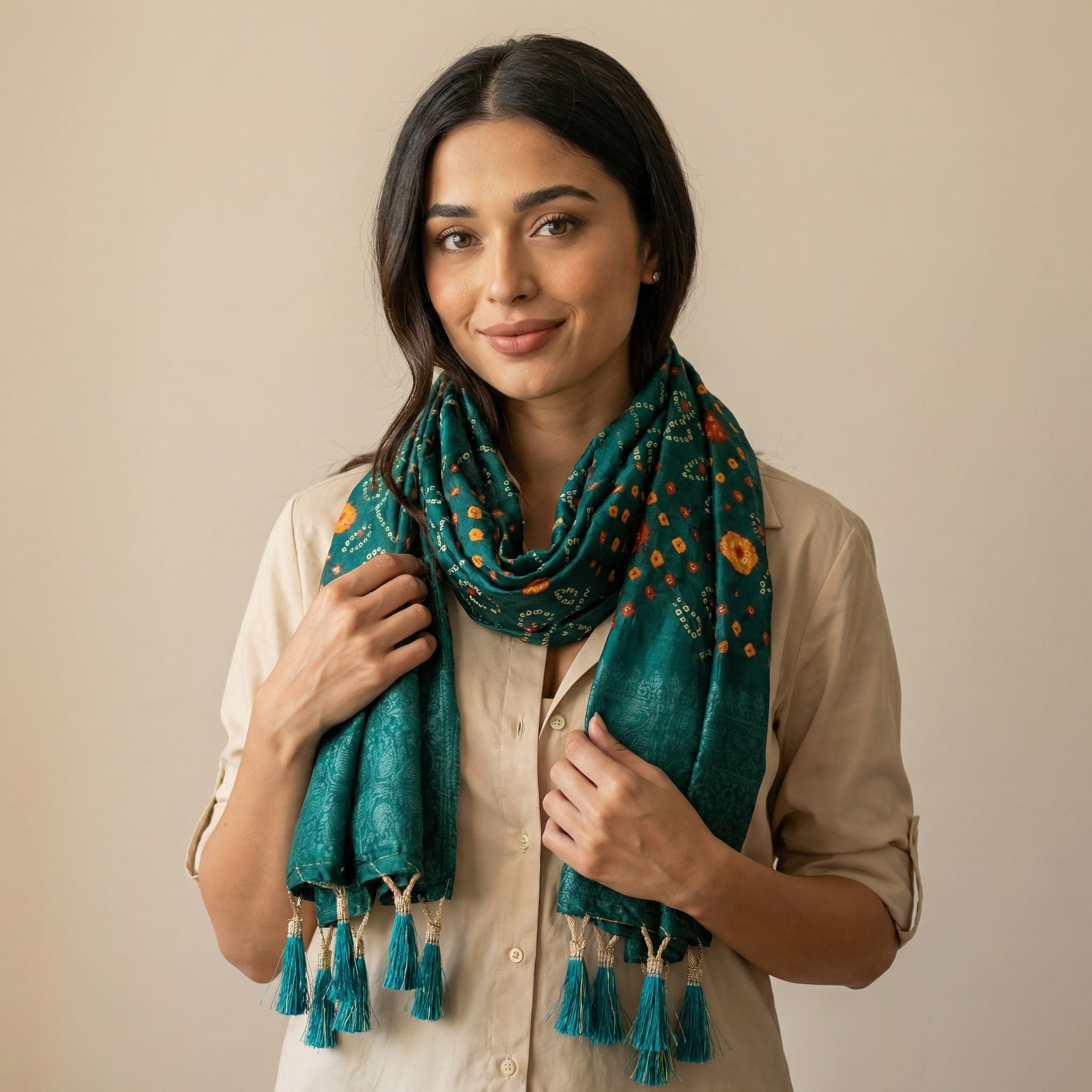 Green Diamond Butti Print Jacquard Silk Designer Dupatta — alternate view