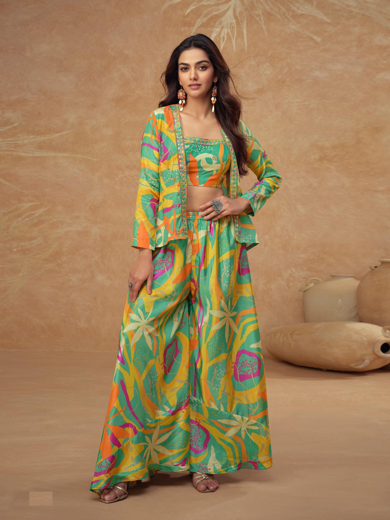 Green Digital Printed Chinon Palazzo Co-Ord Set