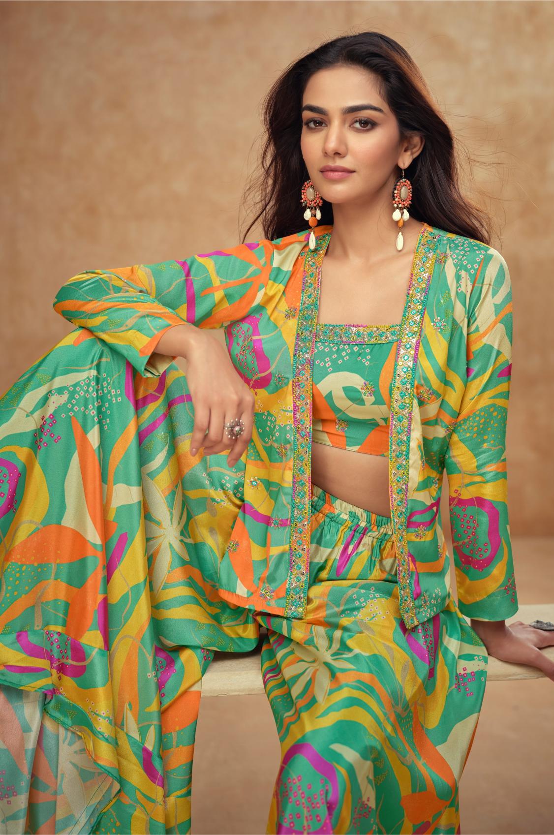 Green Digital Printed Chinon Palazzo Co-Ord Set — alternate view