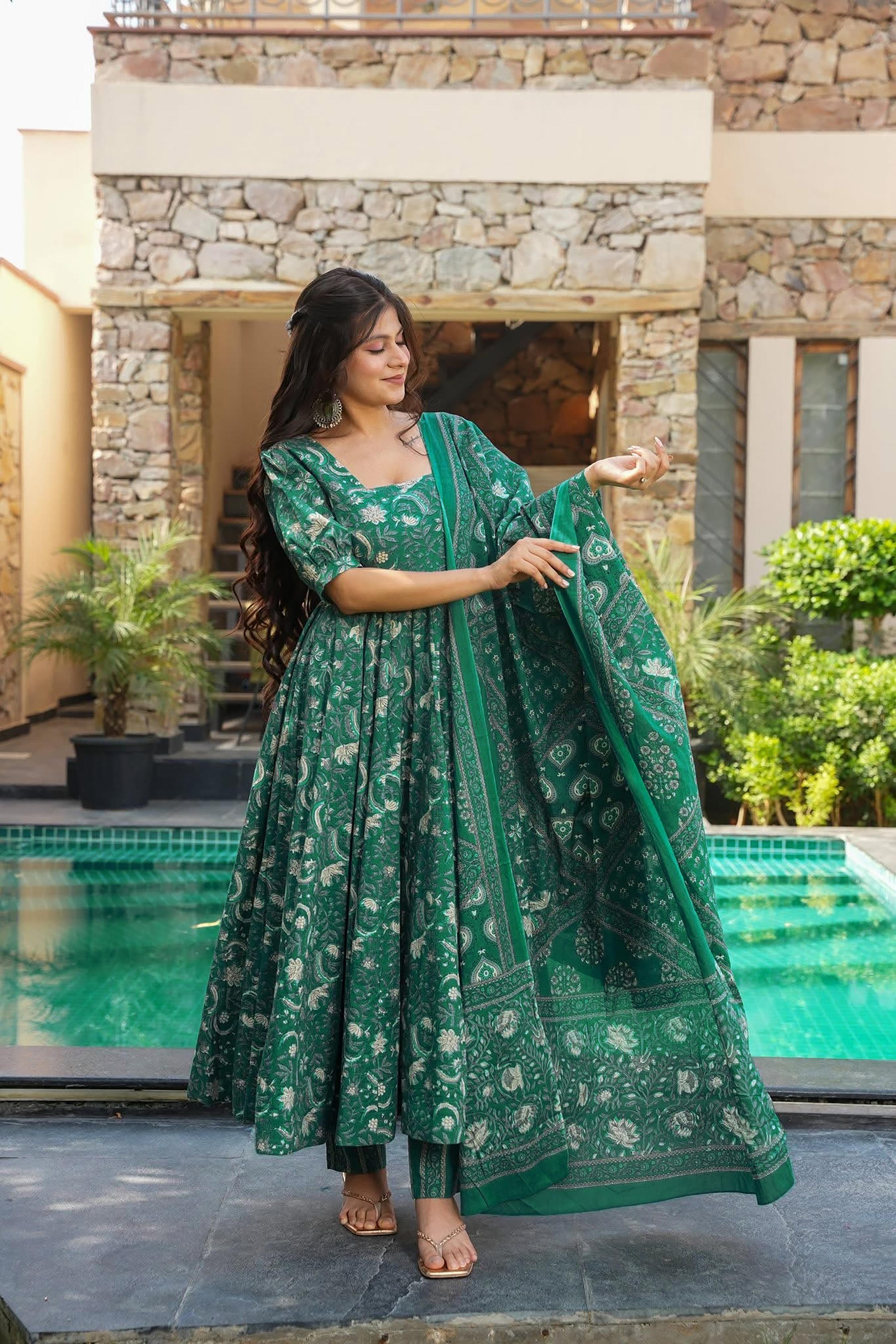 Green Digital Printed Muslin Palazzo Suit