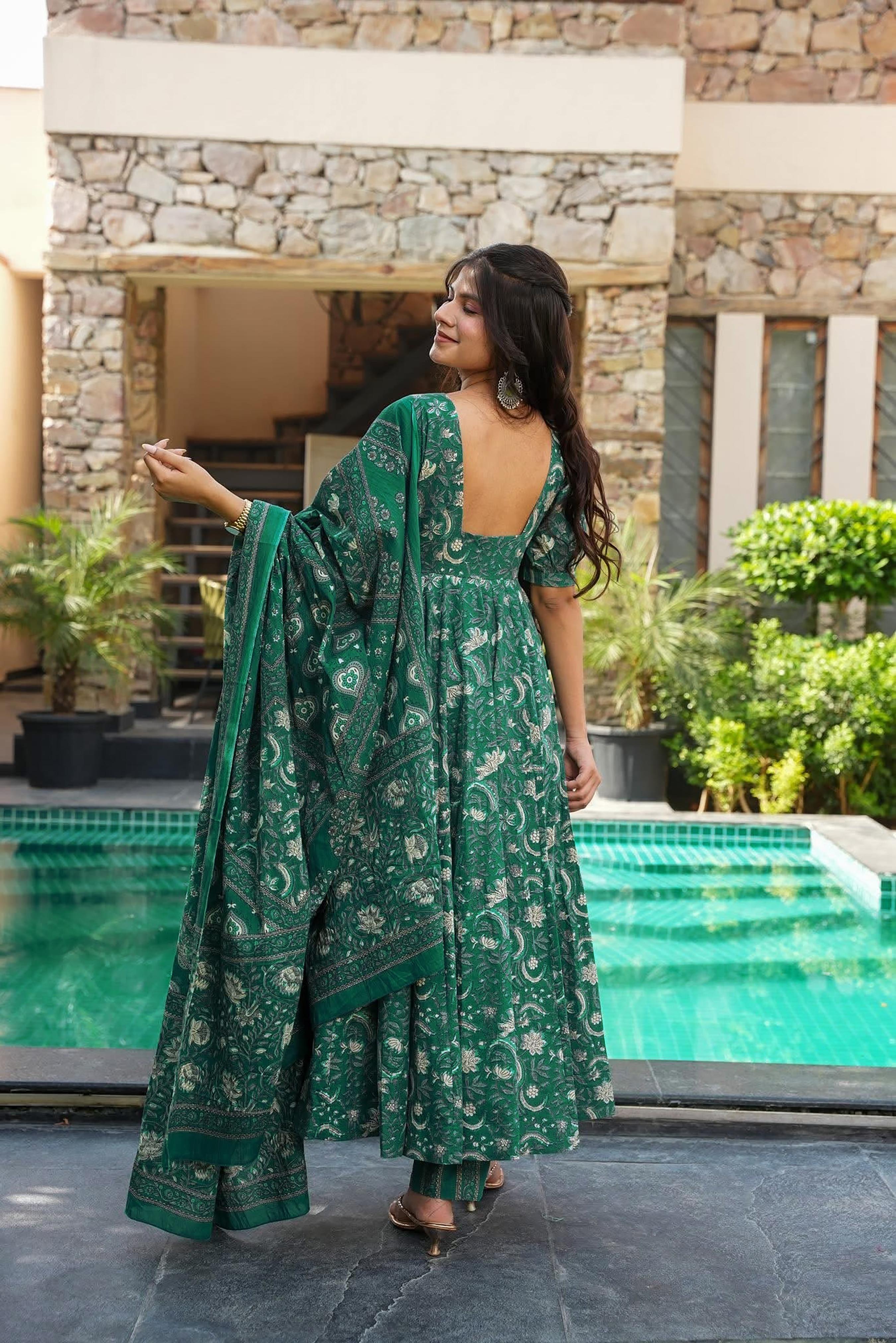 Green Digital Printed Muslin Palazzo Suit — alternate view