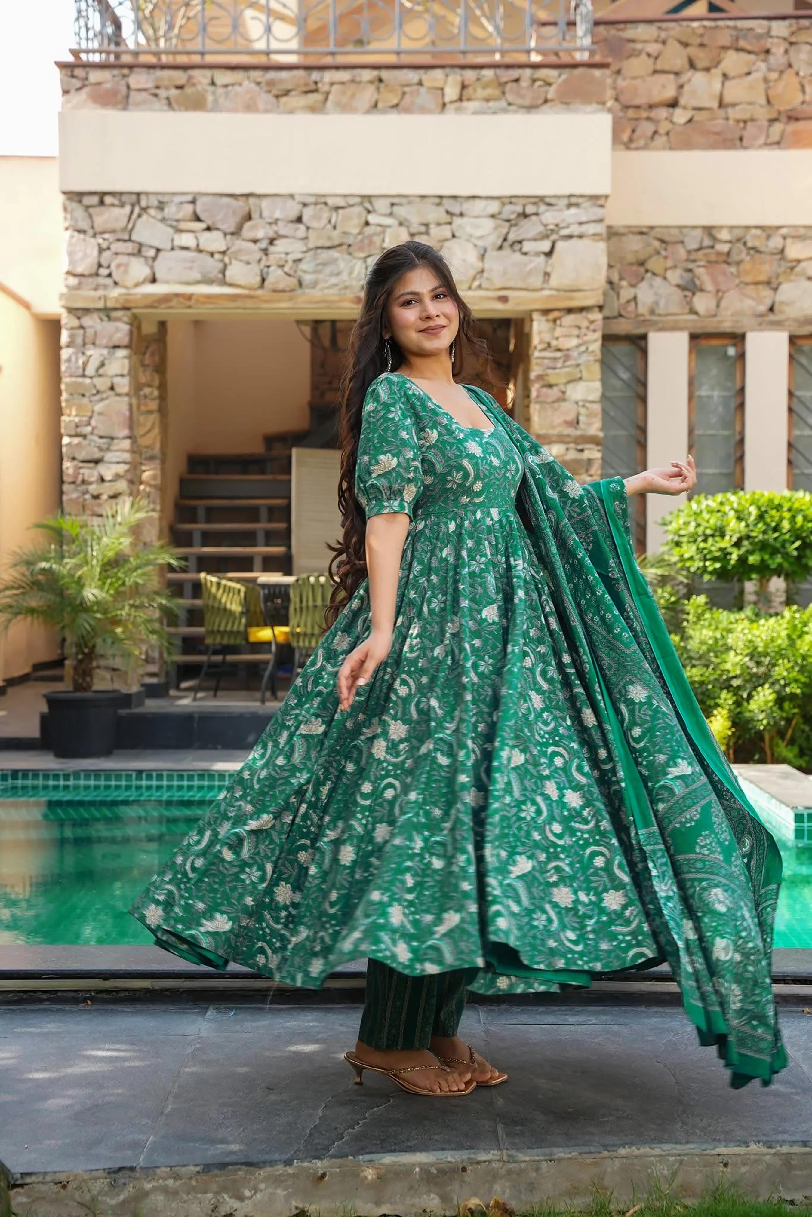 Green Digital Printed Muslin Palazzo Suit
