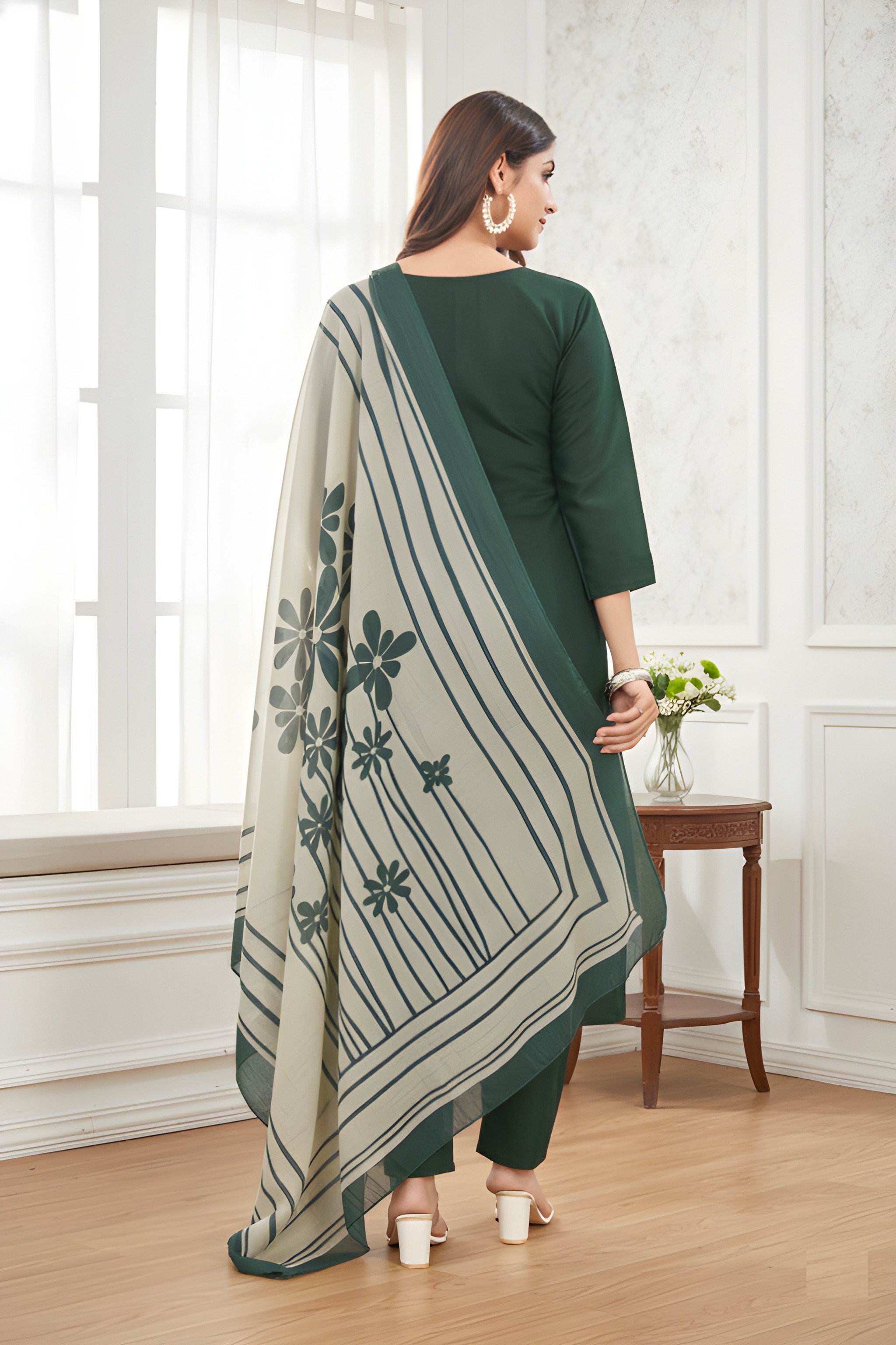 Green Digital Printed Roman Silk Salwar Suit — alternate view