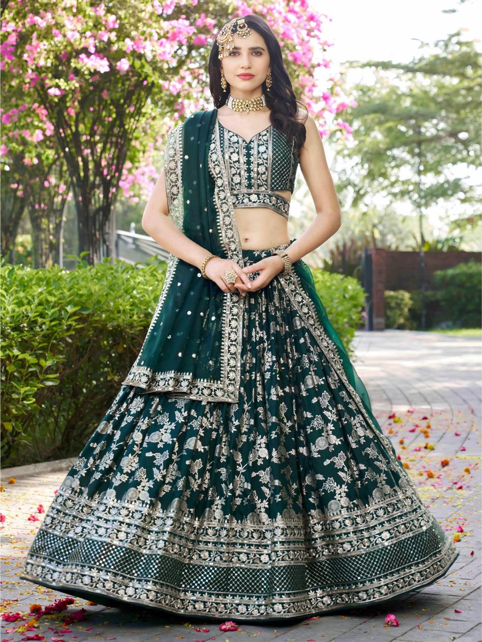 Green Dola Silk Jacquard Lehenga Choli