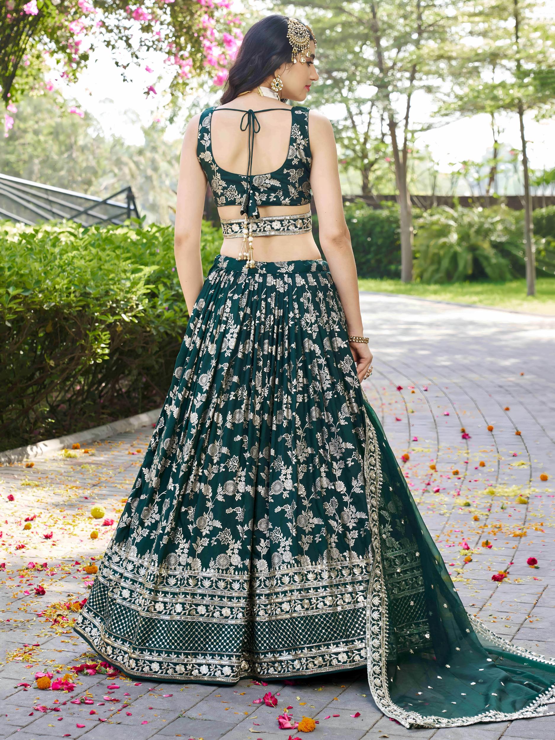 Green Dola Silk Jacquard Lehenga Choli — alternate view