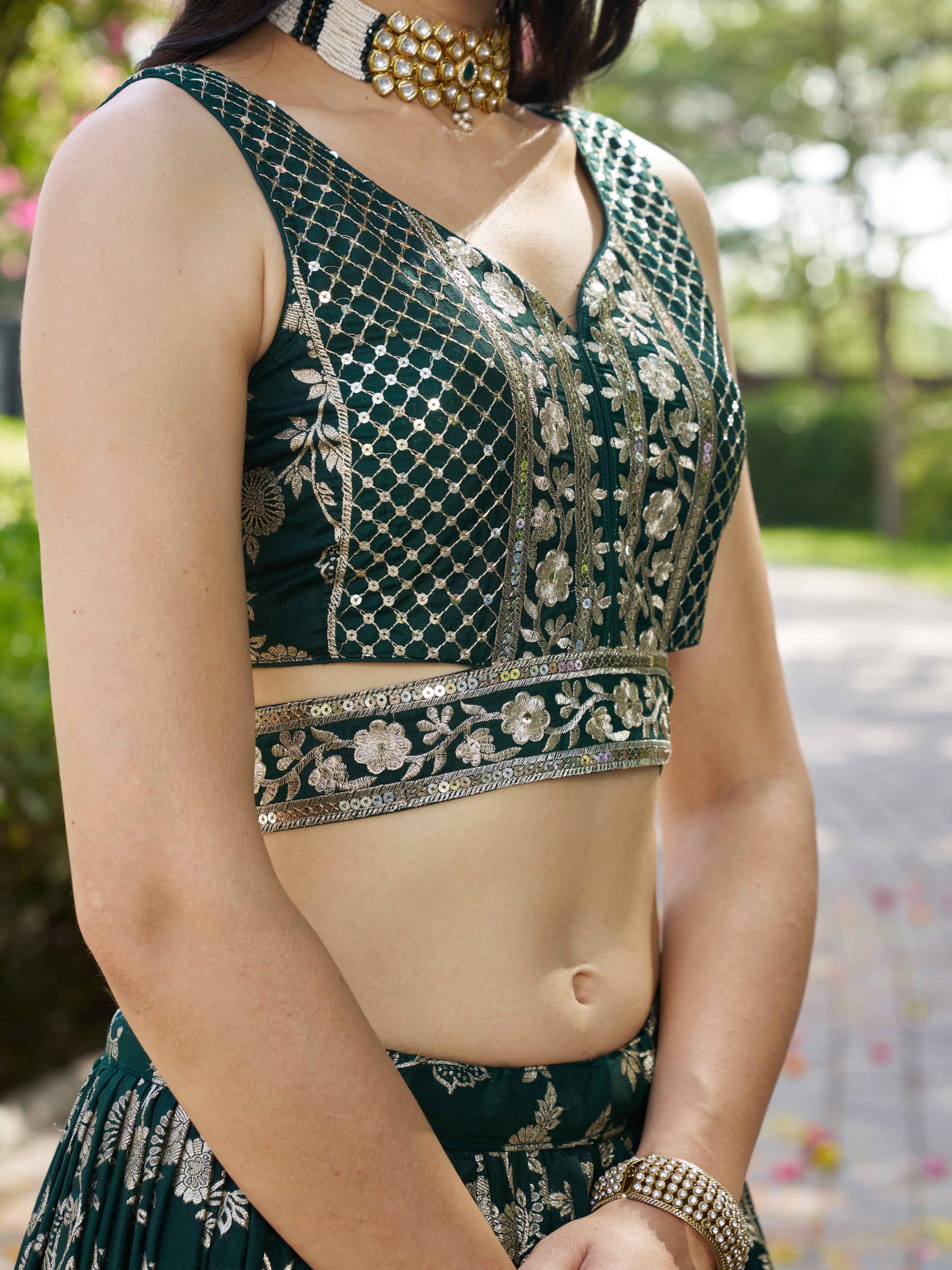 Green Dola Silk Jacquard Lehenga Choli