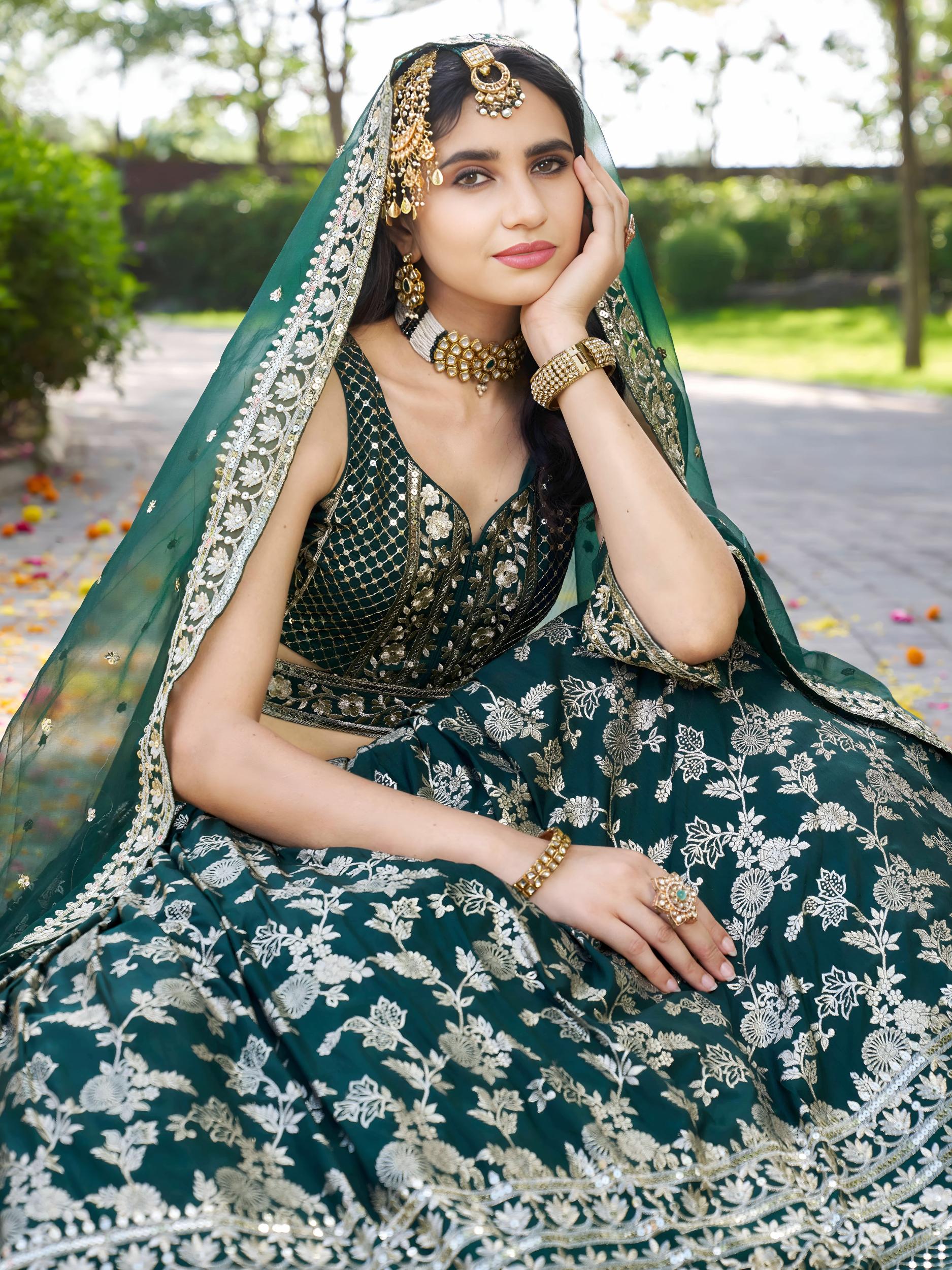 Green Dola Silk Lehenga