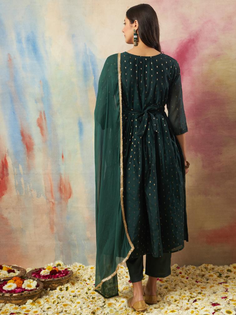 Green Embroidered Cotton Silk Readymade Suit — alternate view