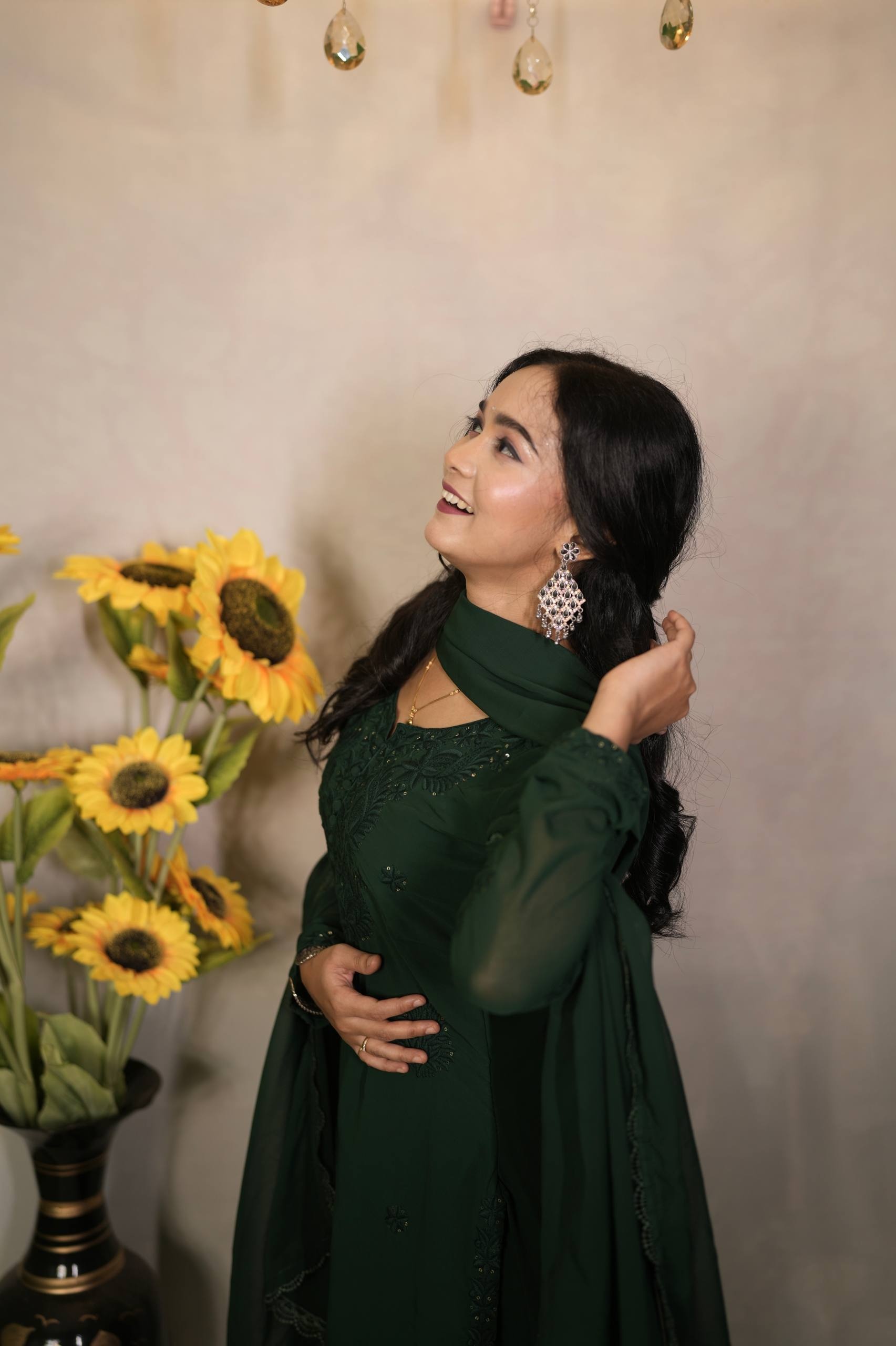 Green Embroidered Fox Blooming Georgette Straight Suit — alternate view