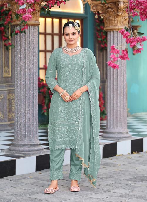 Green Embroidered Georgette Salwar Suit