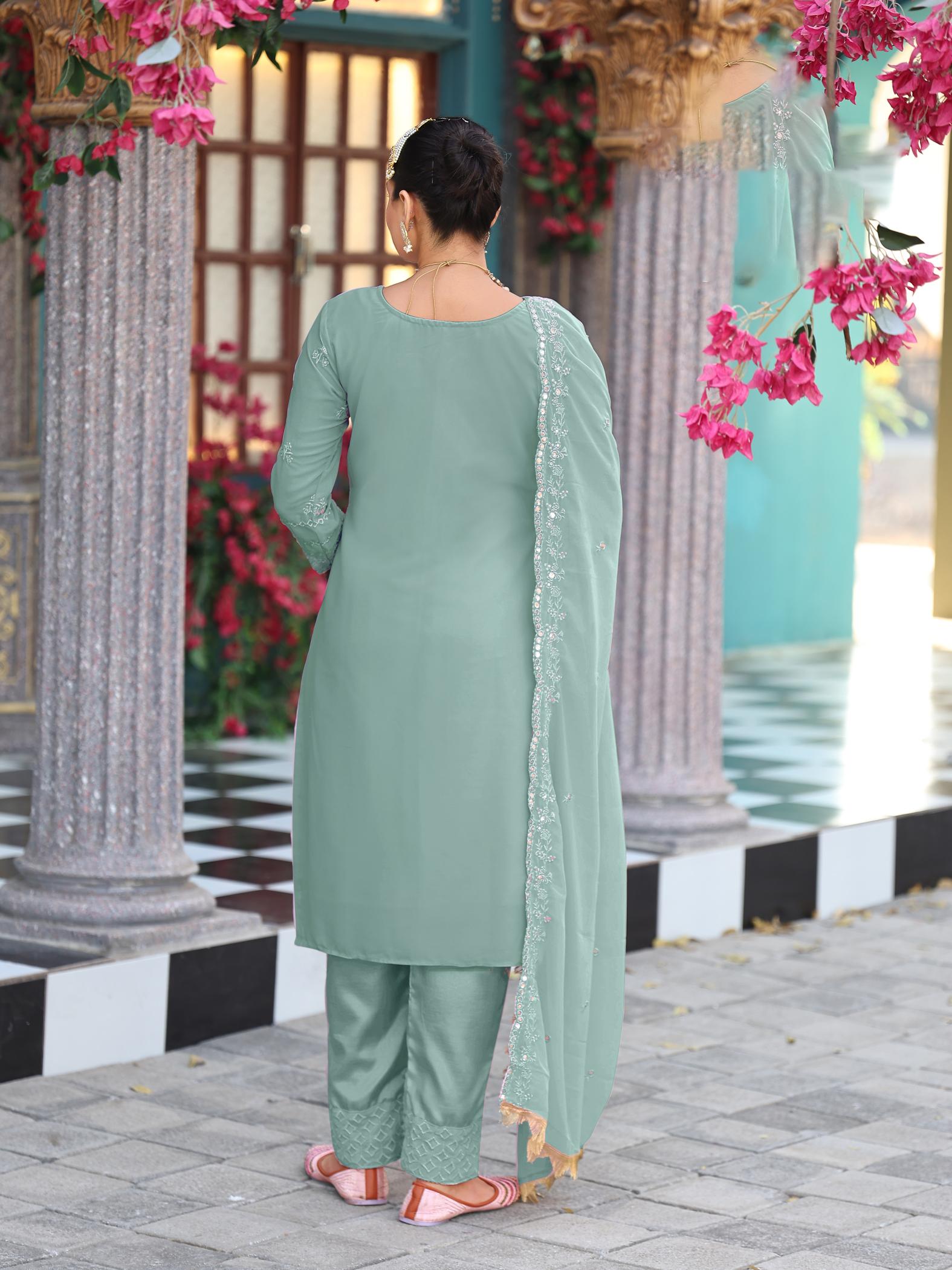 Green Embroidered Georgette Salwar Suit — alternate view