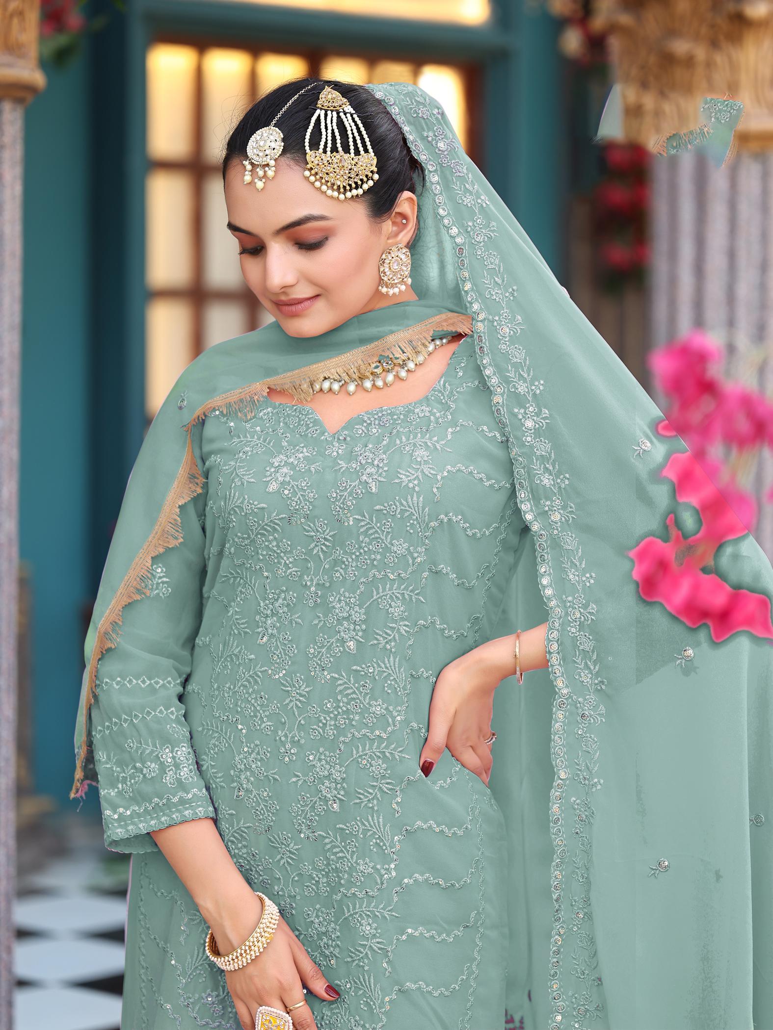 Green Embroidered Georgette Salwar Suit
