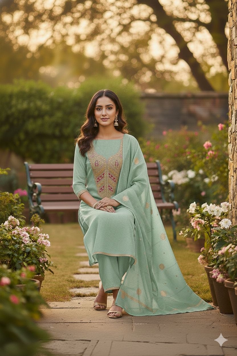 Green Embroidered Kasha Salwar Suit — alternate view