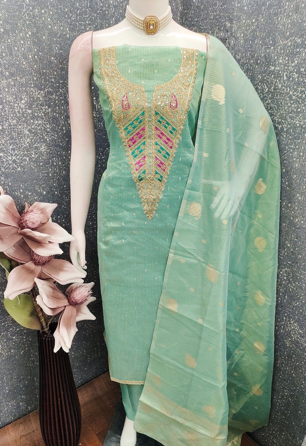 Green Embroidered Kasha Salwar Suit