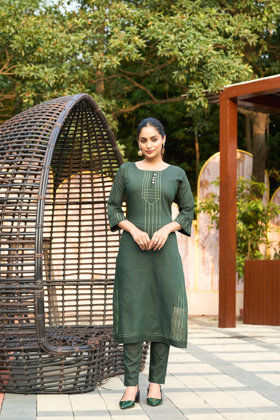 Green Embroidered Roma Silk Kurta Set