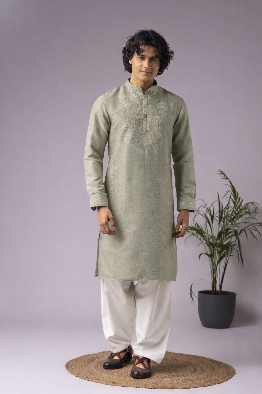 Green Embroidered Viscose Kurta Pyjama