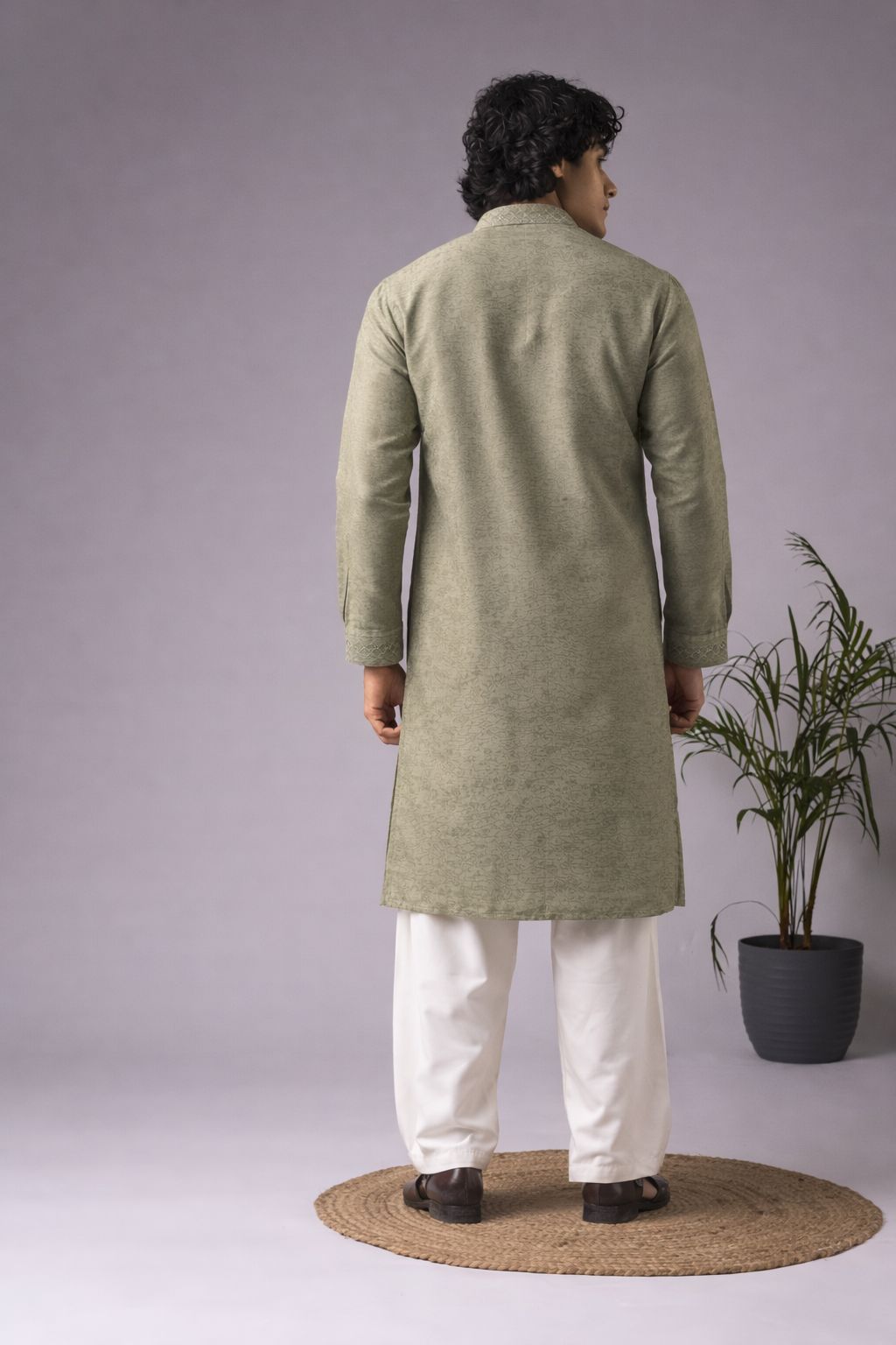 Green Embroidered Viscose Kurta Pyjama — alternate view