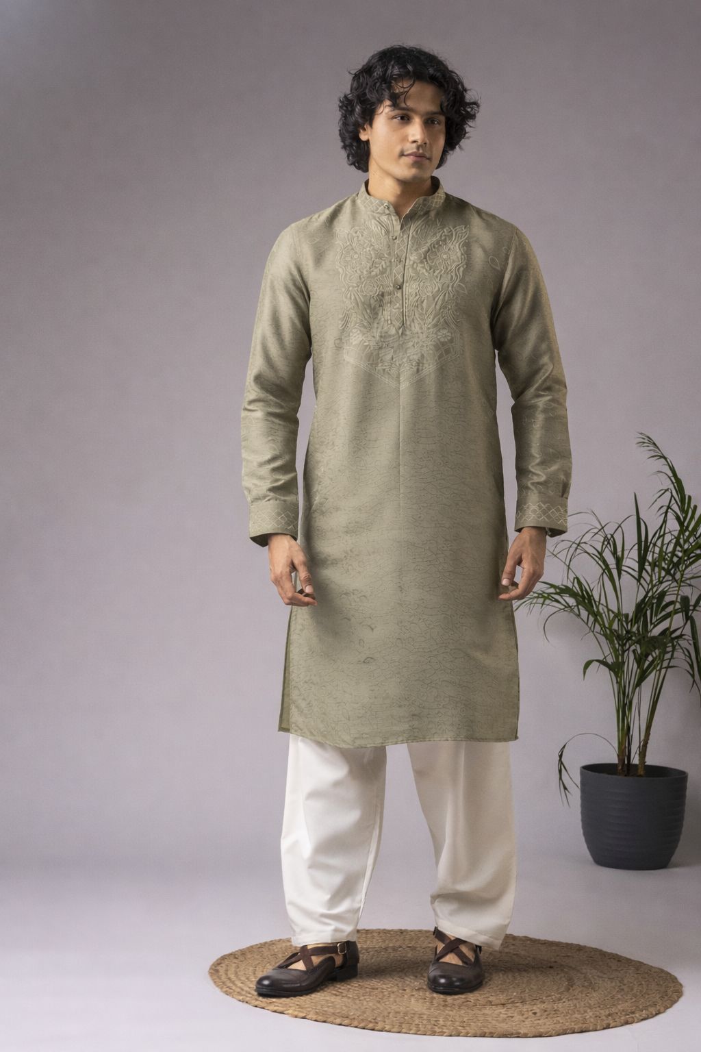 Green Embroidered Viscose Kurta Pyjama