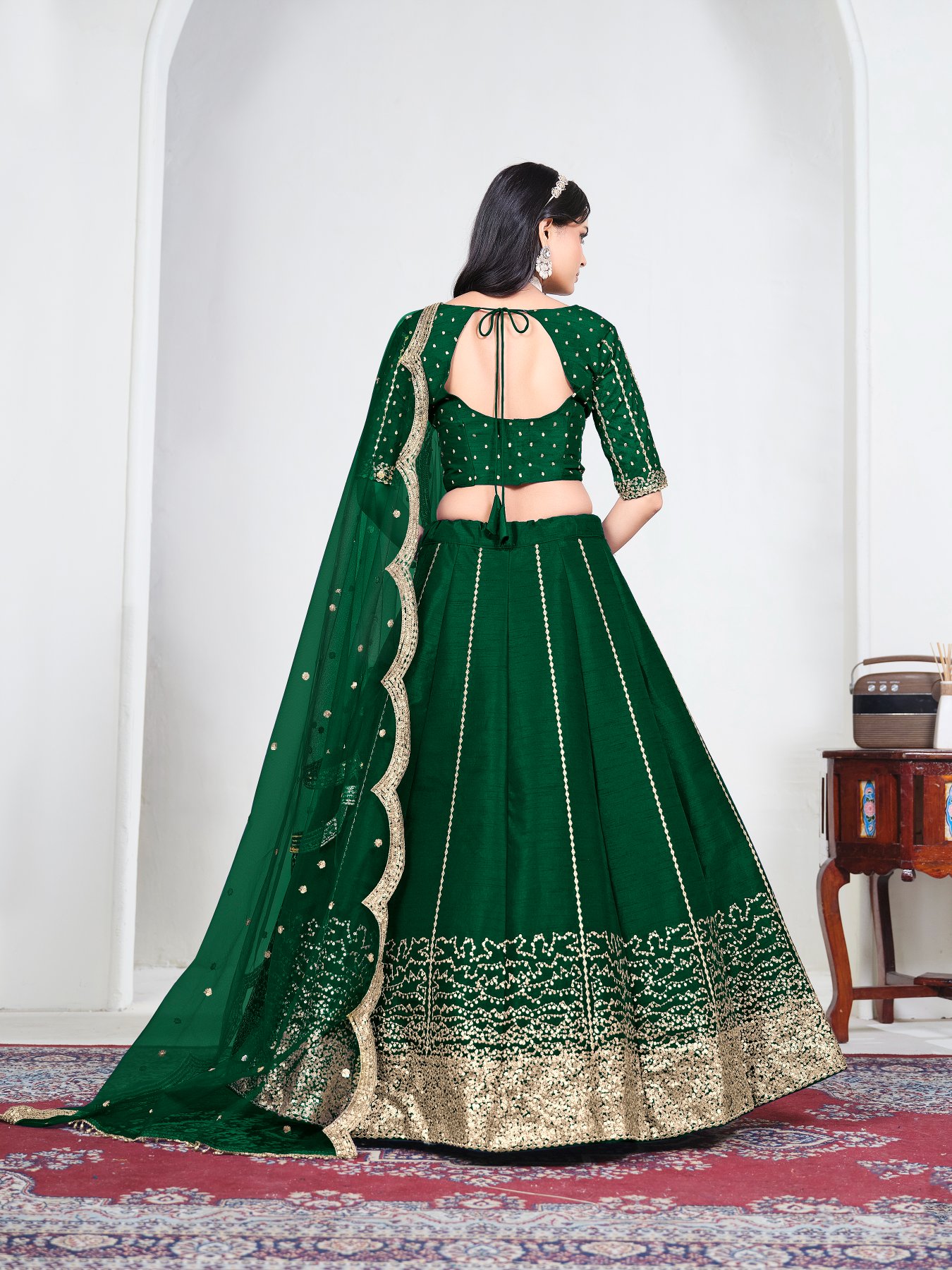 Green Embroidery Art Silk Bridal Lehenga — alternate view