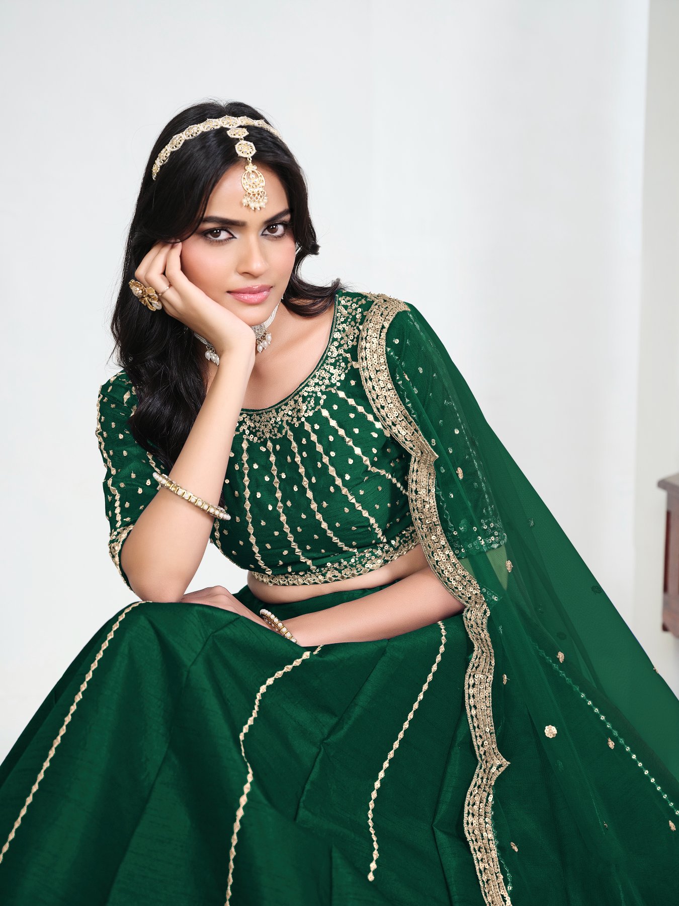 Green Embroidery Art Silk Bridal Lehenga