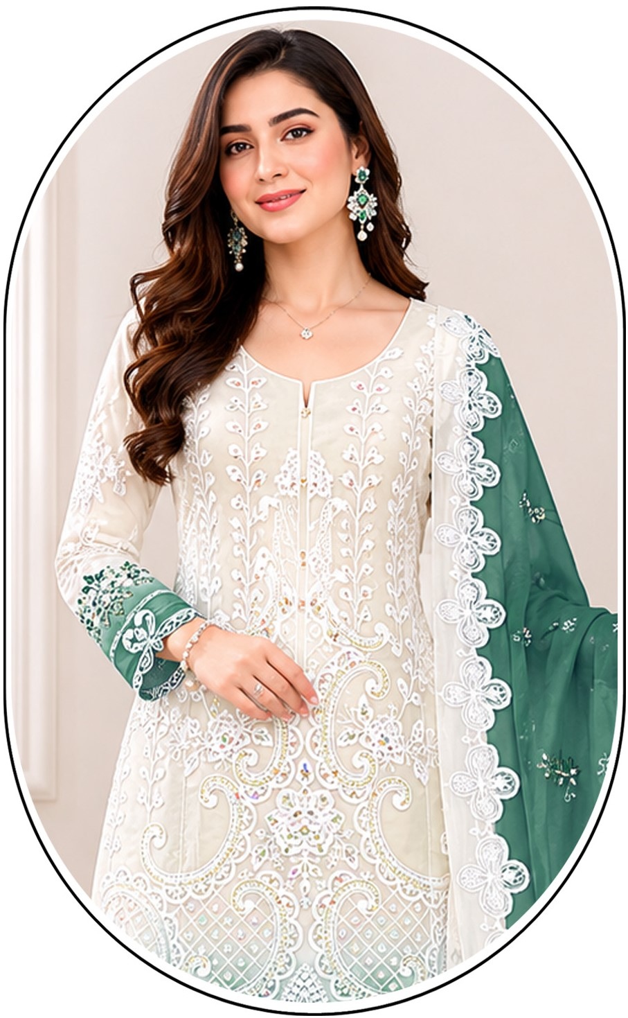 Green Embroidery Georgette Straight Salwar Suit — alternate view